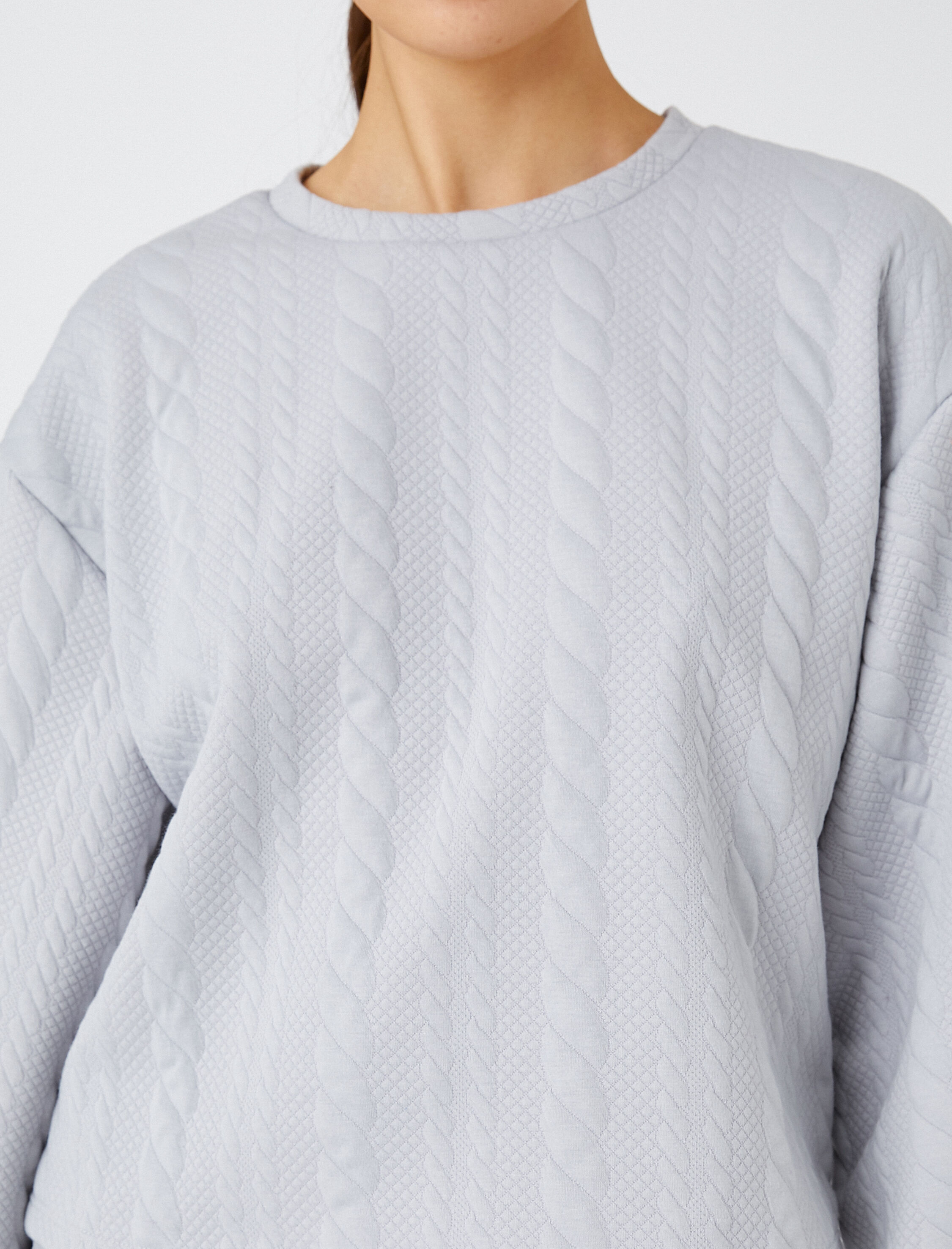   Crop Sweatshirt Örgü Desenli Uzun Kollu