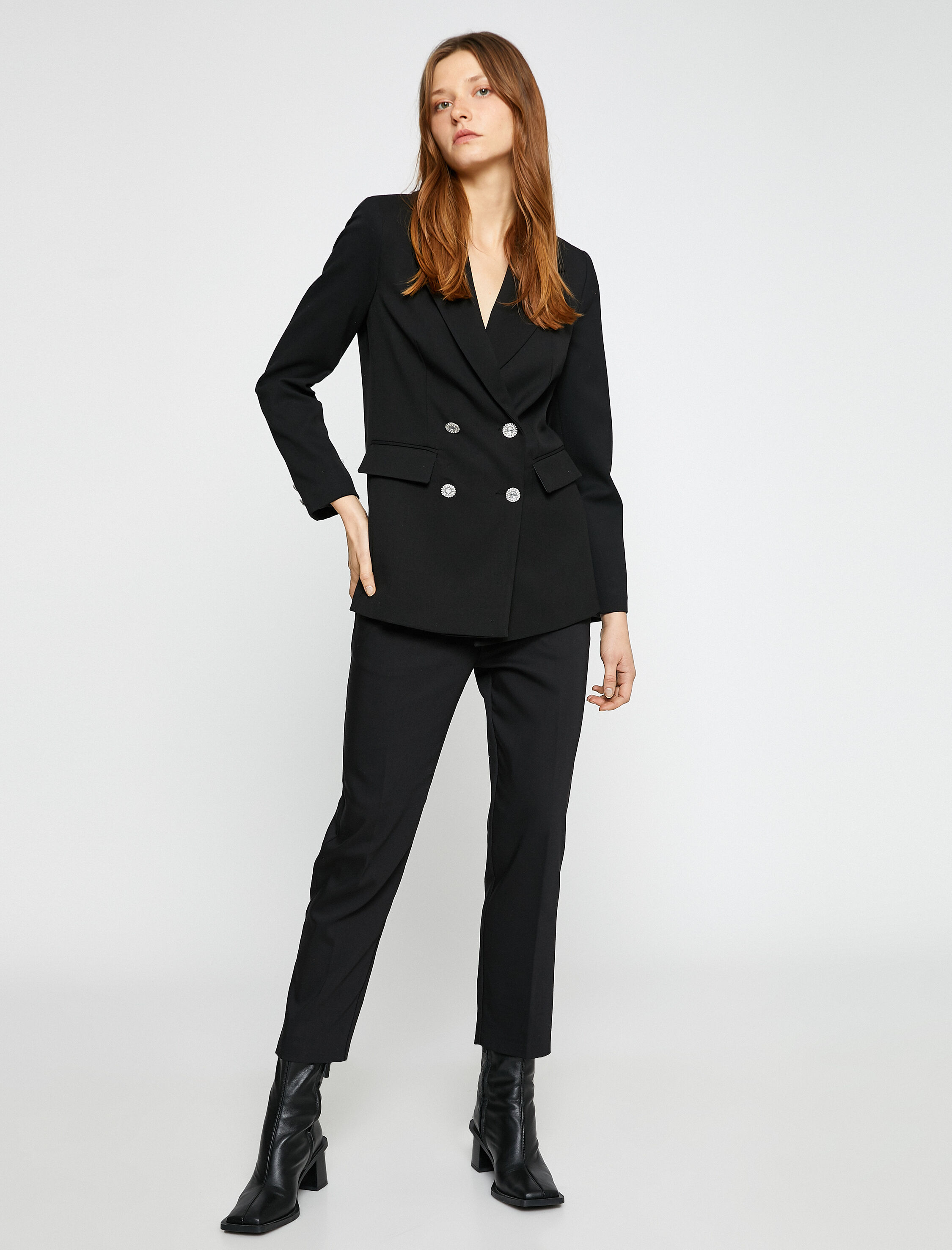   Kruvaze Blazer Ceket Taşlı Düğmeli