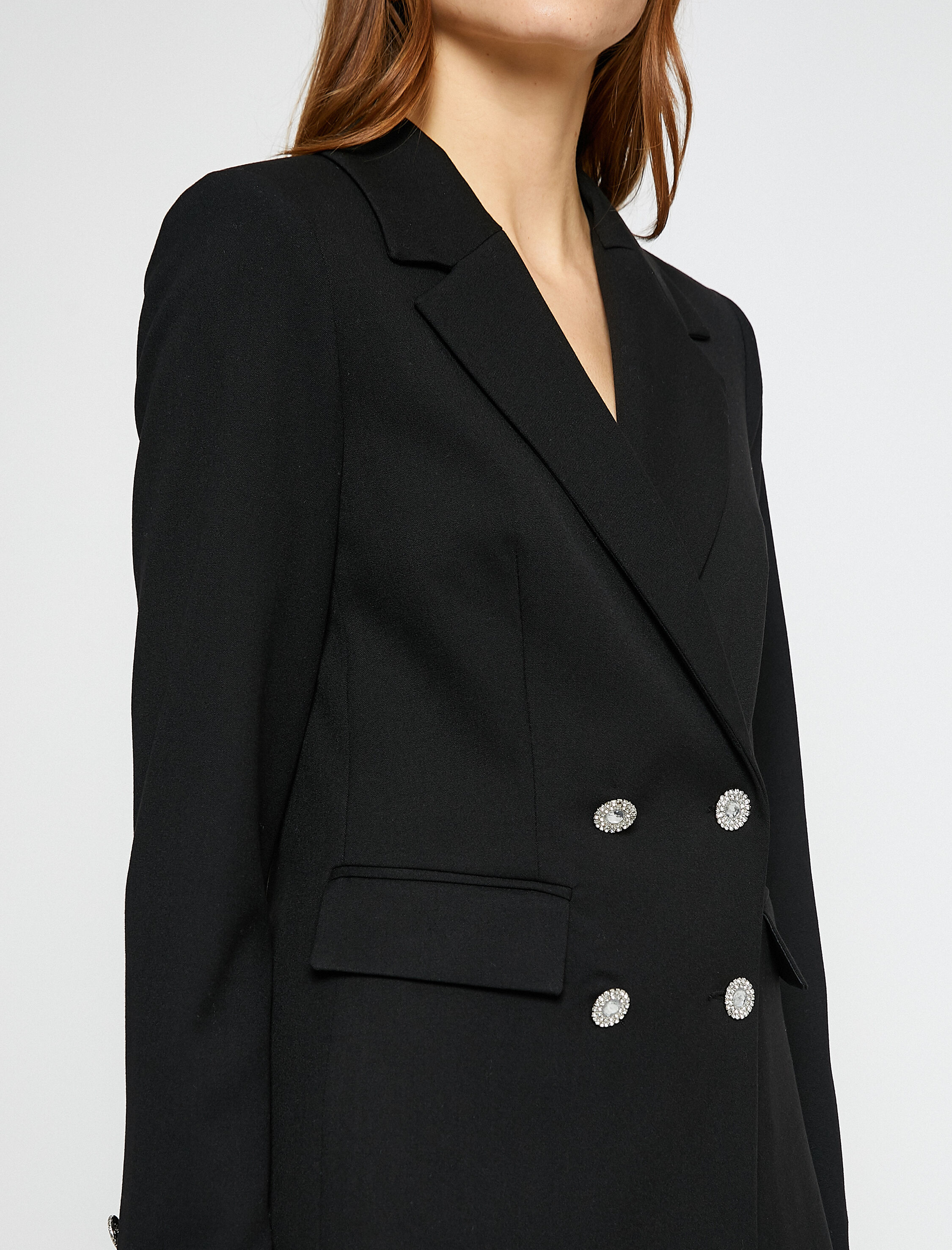   Kruvaze Blazer Ceket Taşlı Düğmeli