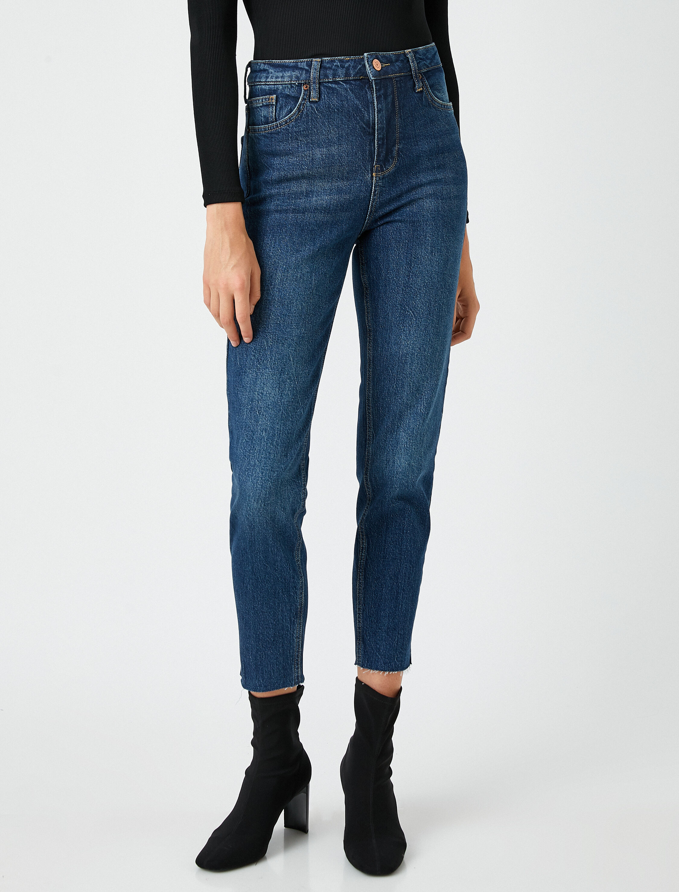   Kot Pantolon Yüksek Bel Hafif Dar Kesim - Mom Slim Jean