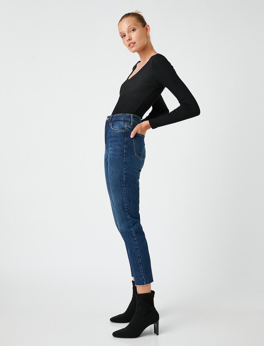   Kot Pantolon Yüksek Bel Hafif Dar Kesim - Mom Slim Jean