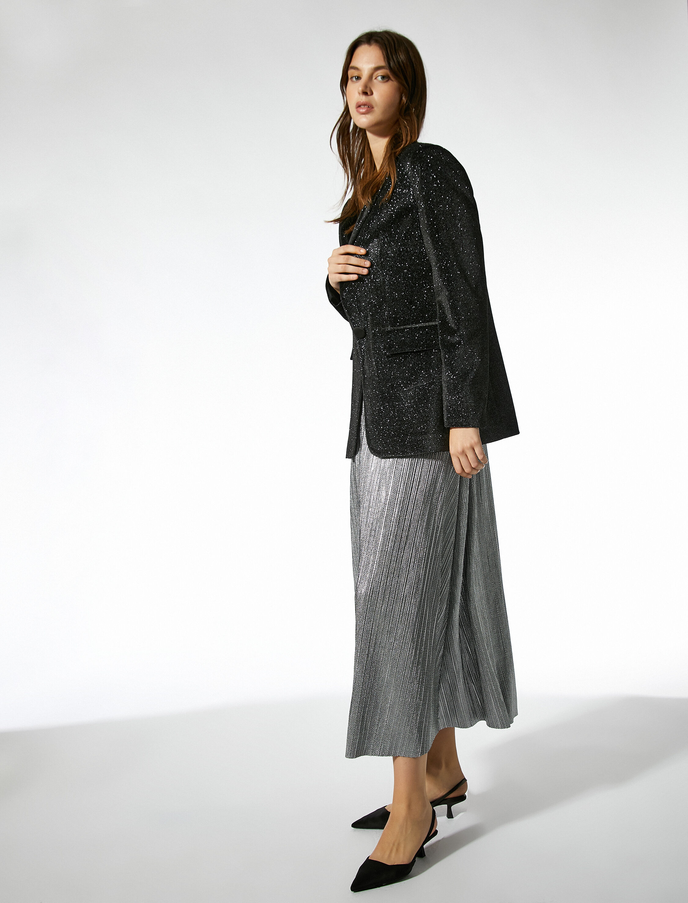   Tek Düğmeli Simli Blazer Ceket