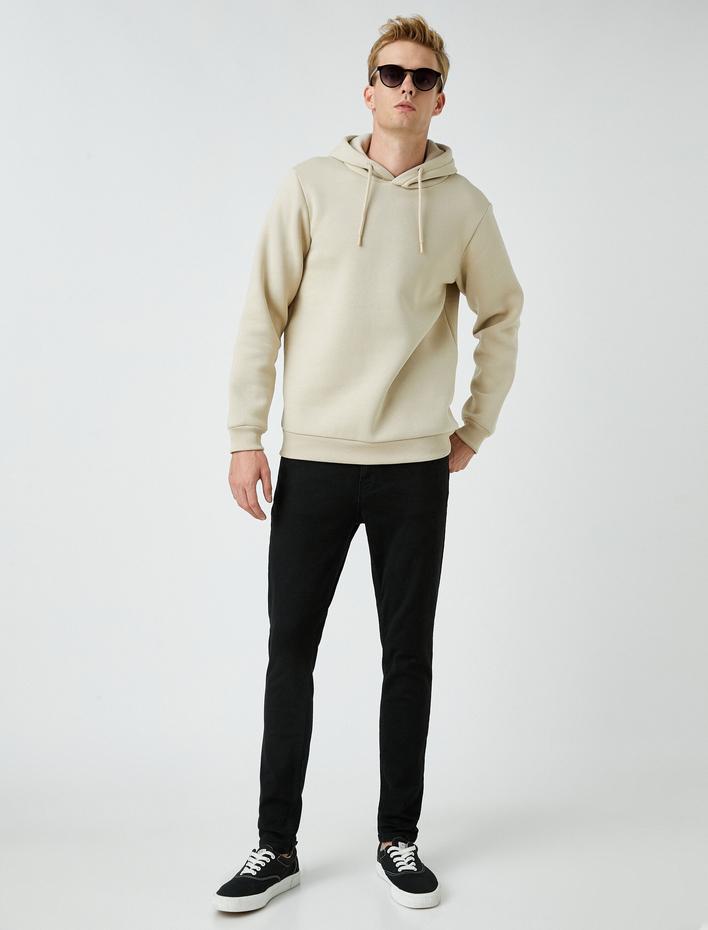  Basic Şardonlu Kapşonlu Sweatshirt