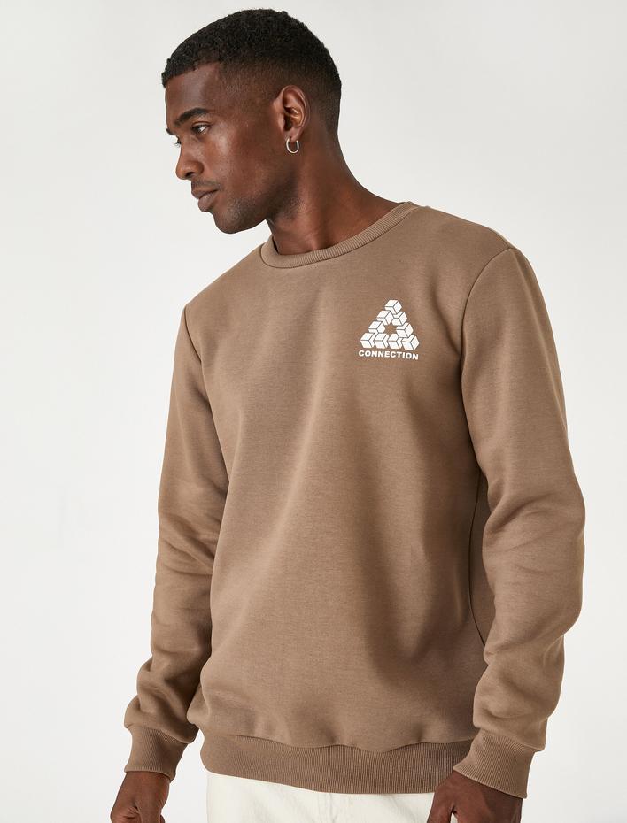  Baskılı Sweatshirt Şardonlu Bisiklet Yaka