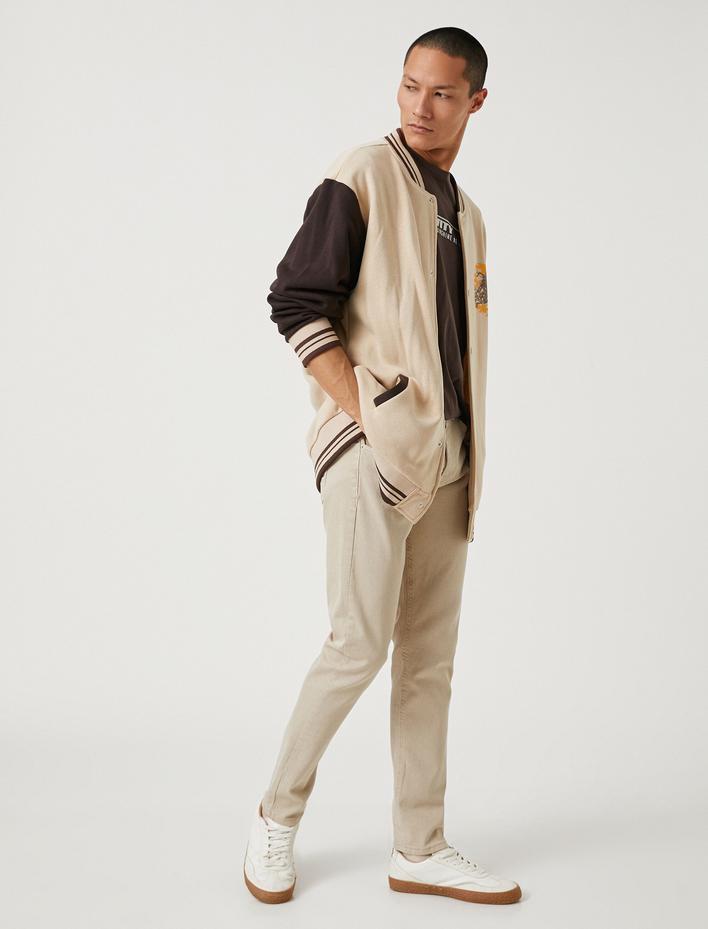  Basic Dokuma Pantolon Düğme Detaylı 5 Cepli