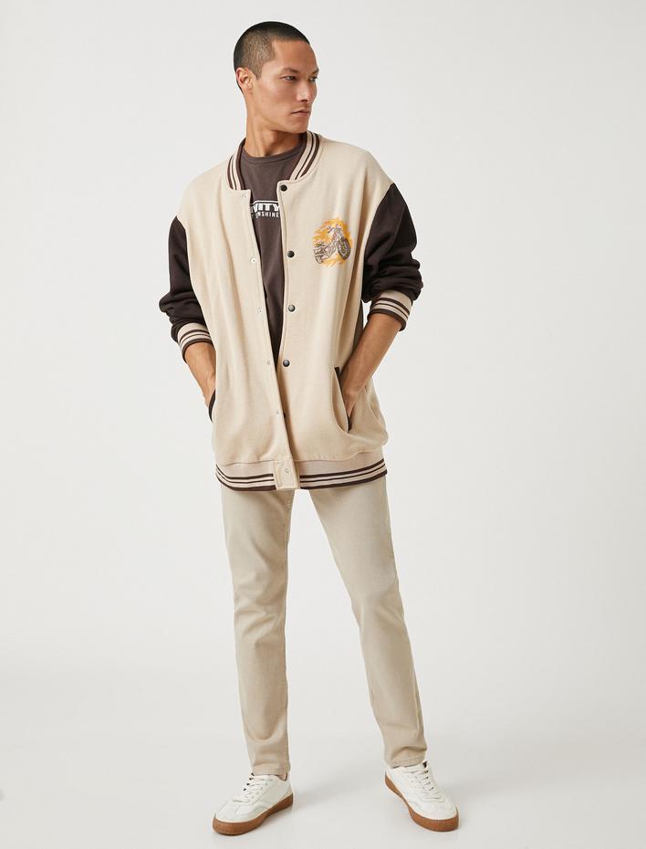  Basic Dokuma Pantolon Düğme Detaylı 5 Cepli