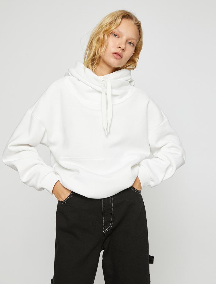  Kapüşonlu Basic Sweatshirt Oversize