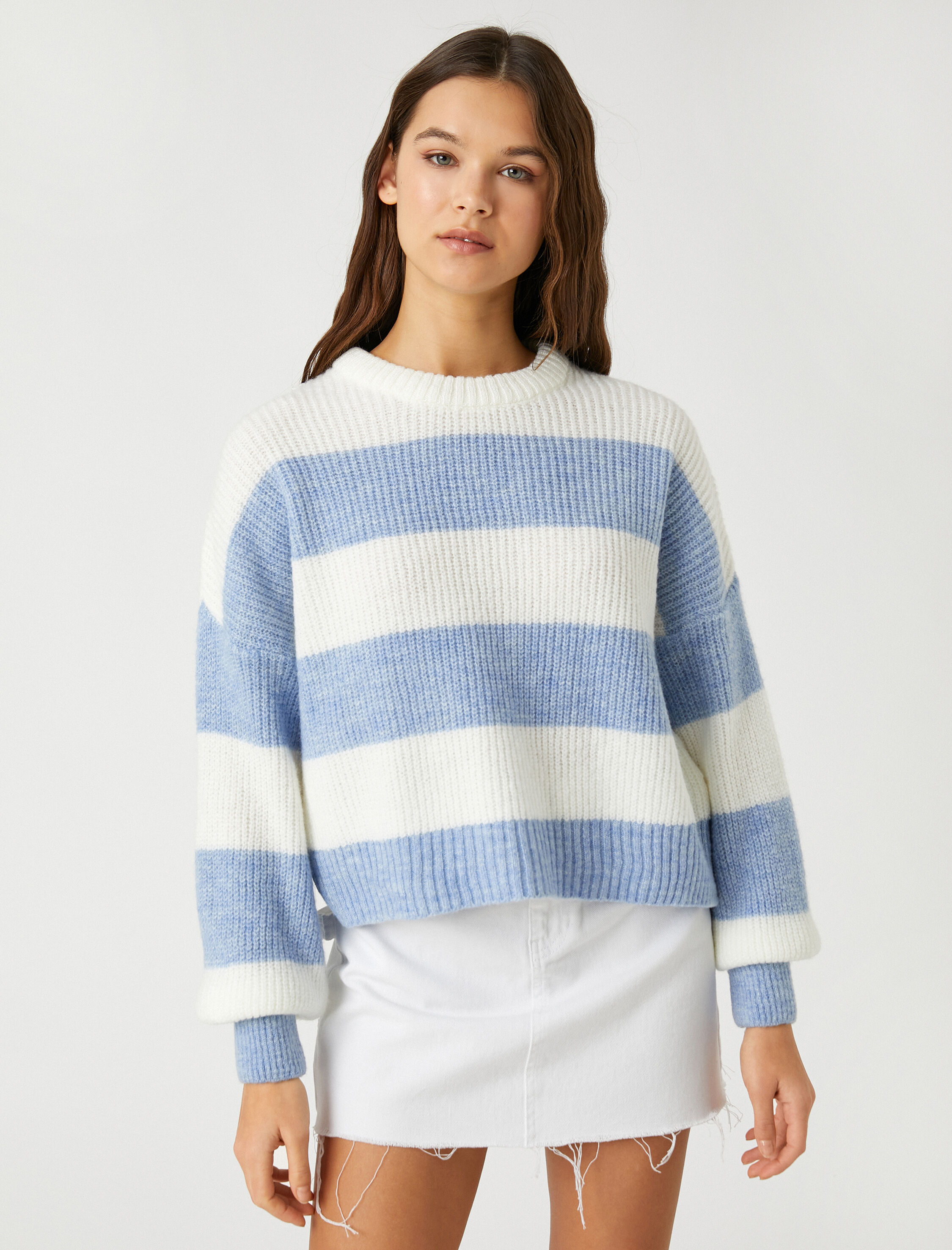   Triko Örgü Kazak Yumuşak Dokulu Bisiklet Yaka Uzun Kollu