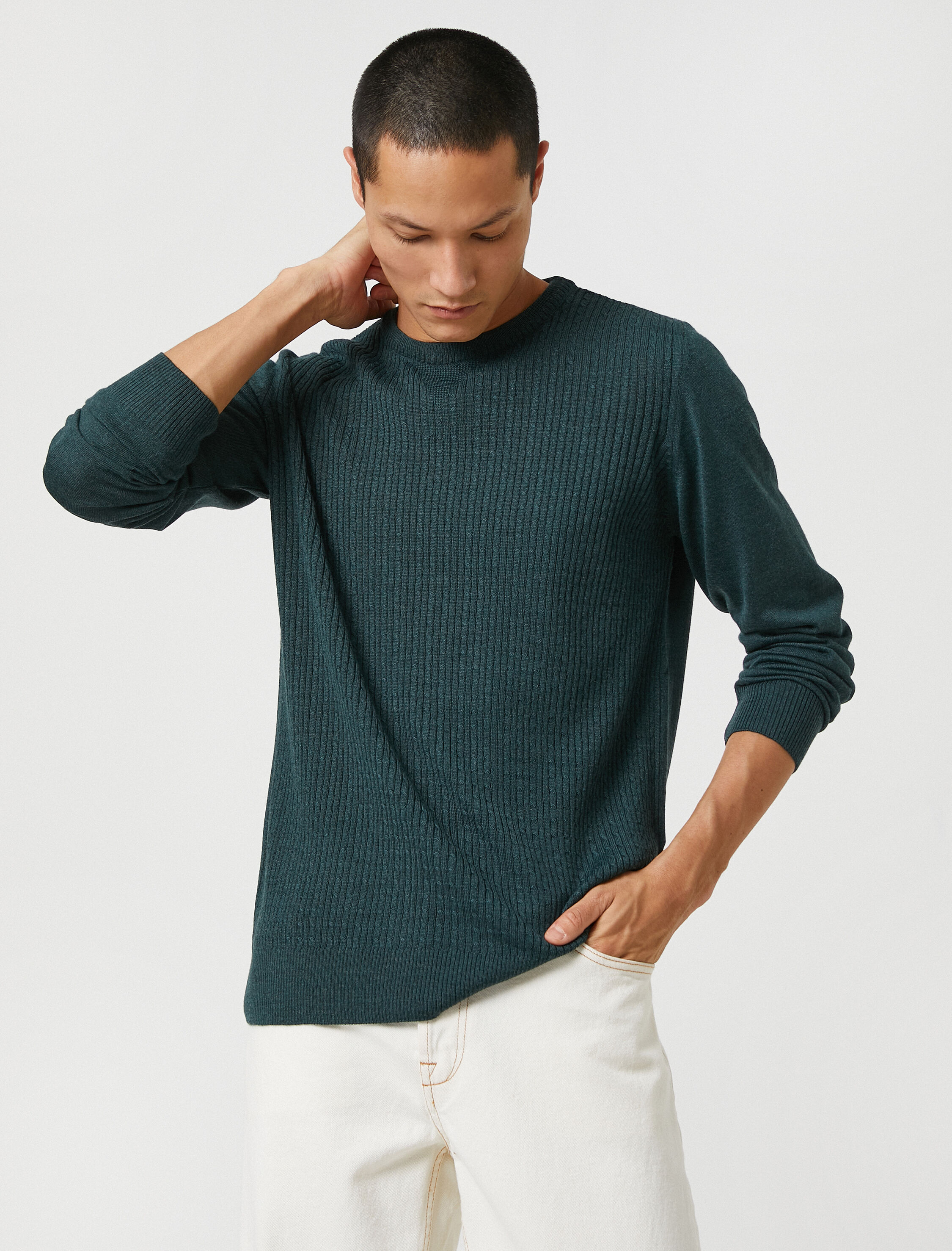   Basic Triko Kazak Örgü Detaylı Bisiklet Yaka