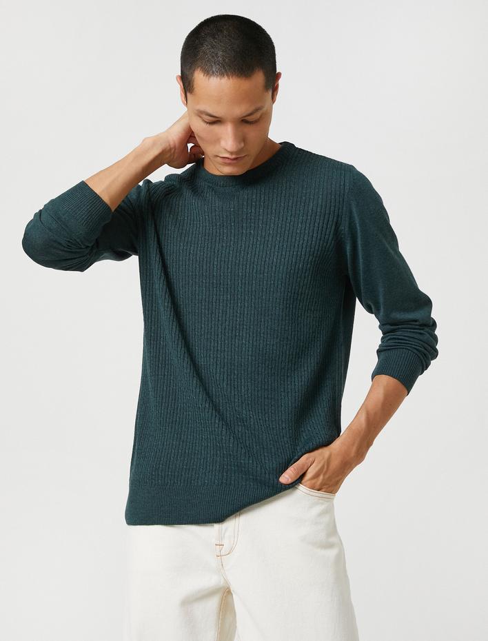  Basic Triko Kazak Örgü Detaylı Bisiklet Yaka