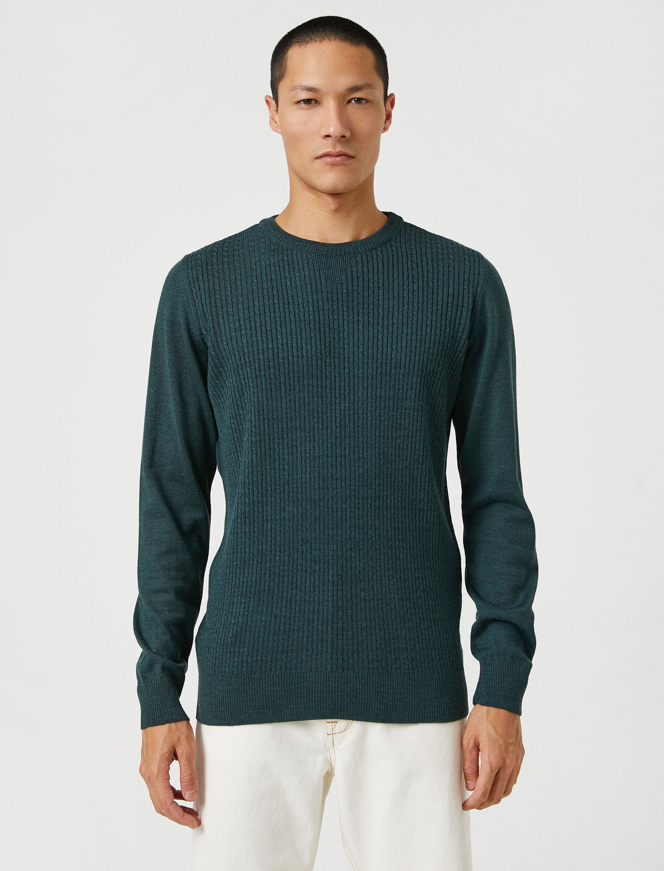   Basic Triko Kazak Örgü Detaylı Bisiklet Yaka