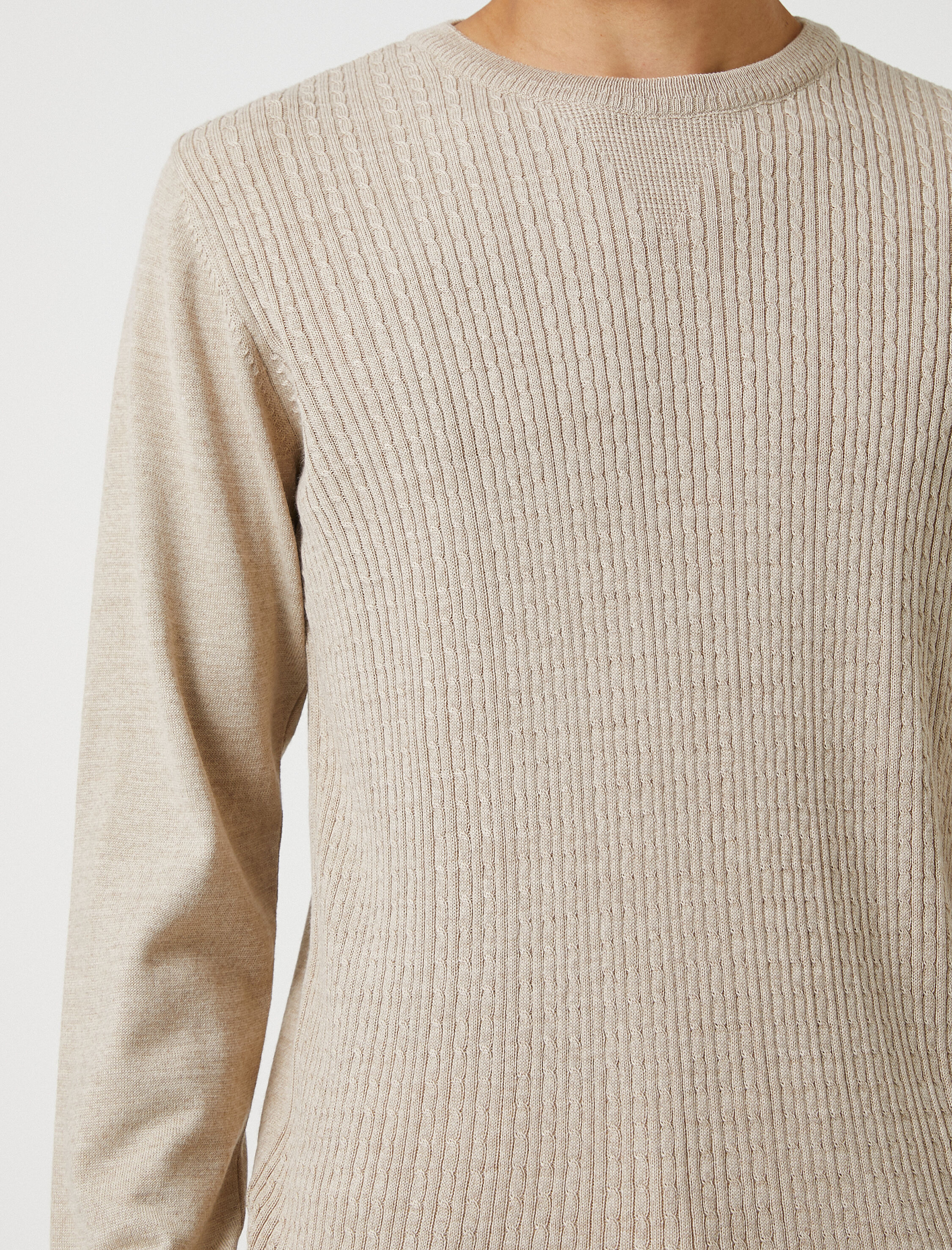   Basic Triko Kazak Örgü Detaylı Bisiklet Yaka