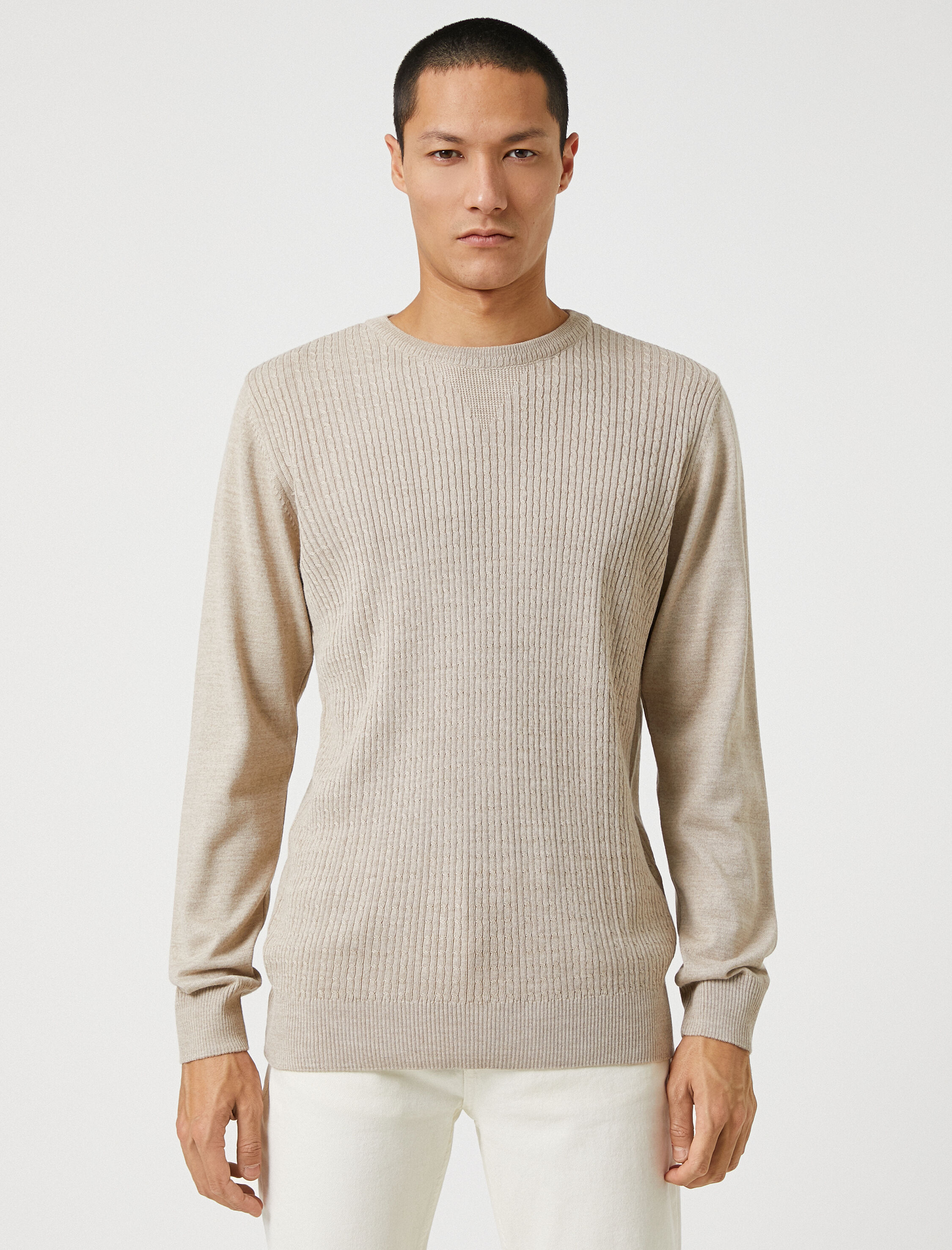   Basic Triko Kazak Örgü Detaylı Bisiklet Yaka