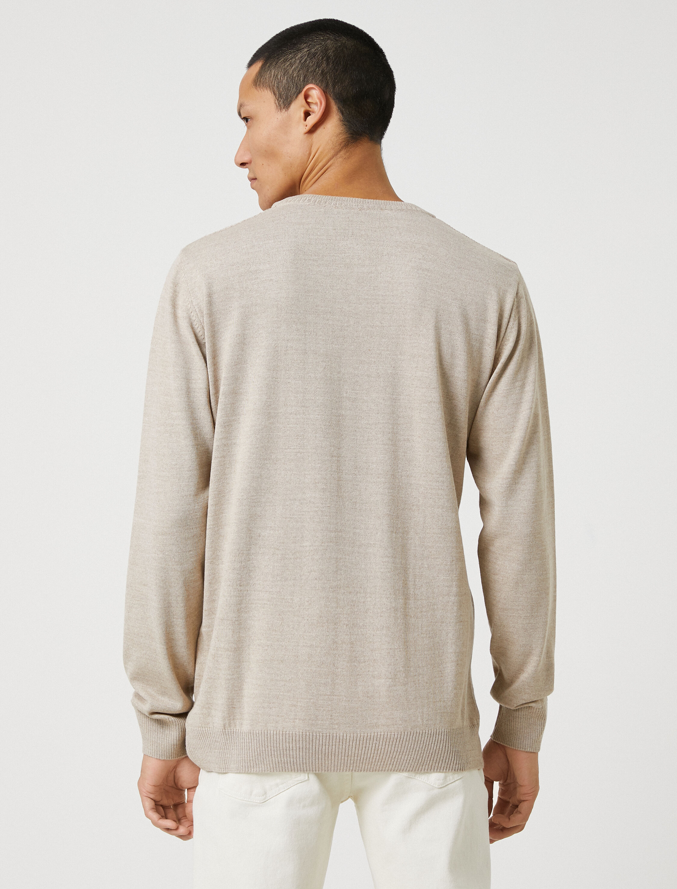   Basic Triko Kazak Örgü Detaylı Bisiklet Yaka