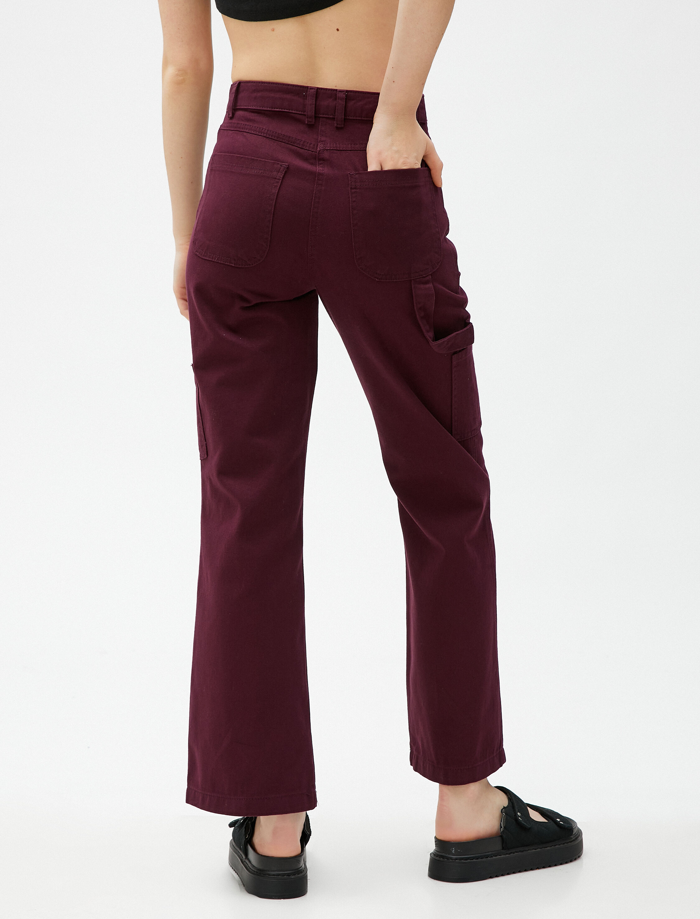   Yüksek Bel Kargo Pantolon Yanları Cep Detaylı