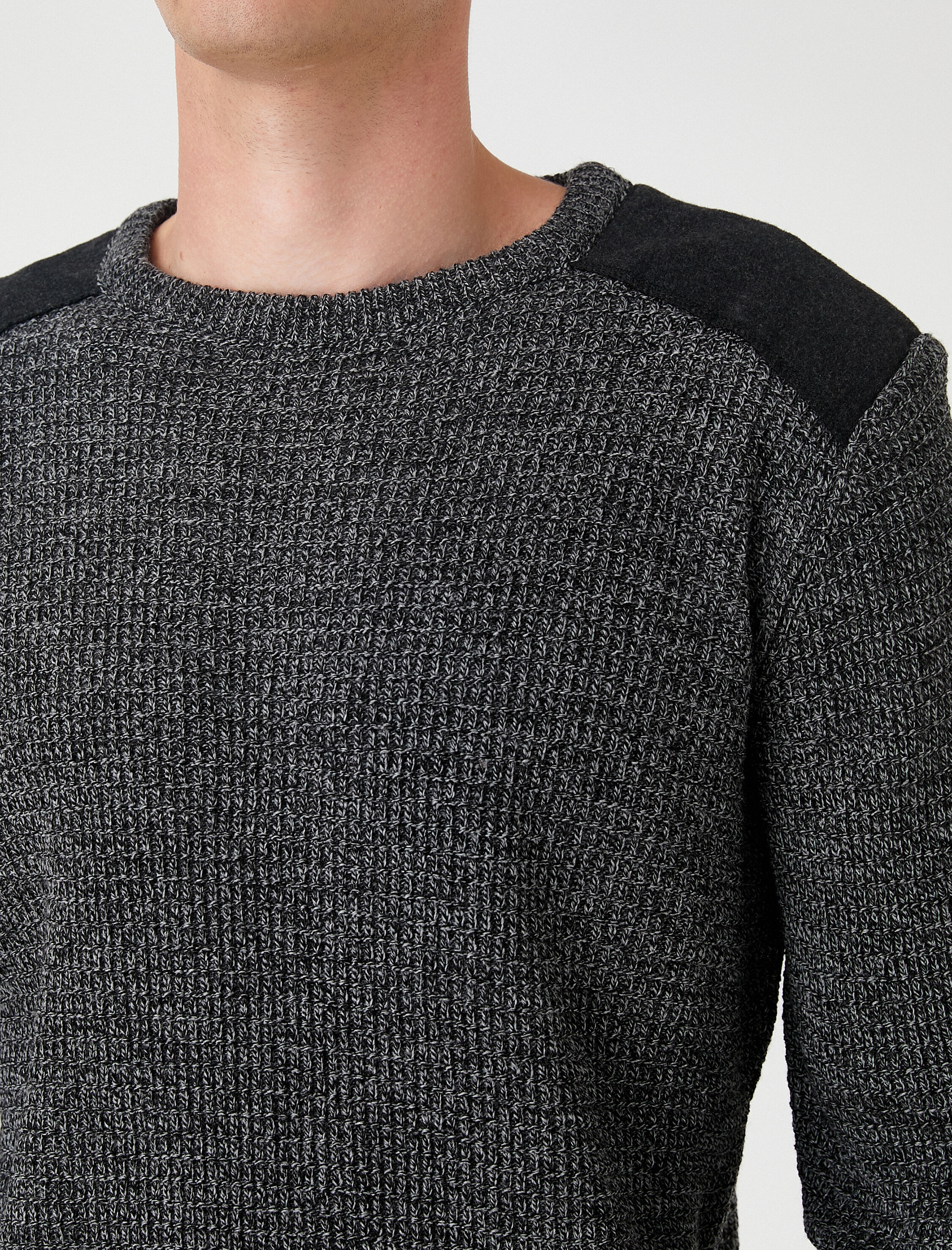   Kırçıllı Triko Kazak Omuz Detaylı Bisiklet Yaka