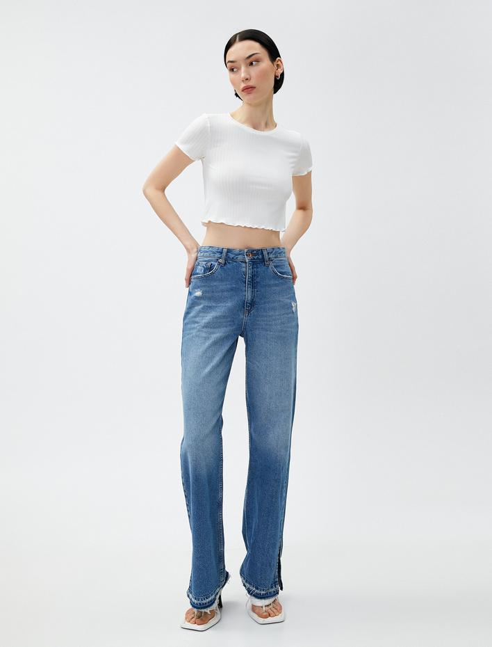  Crop Tişört Fitilli Fırfır Detaylı