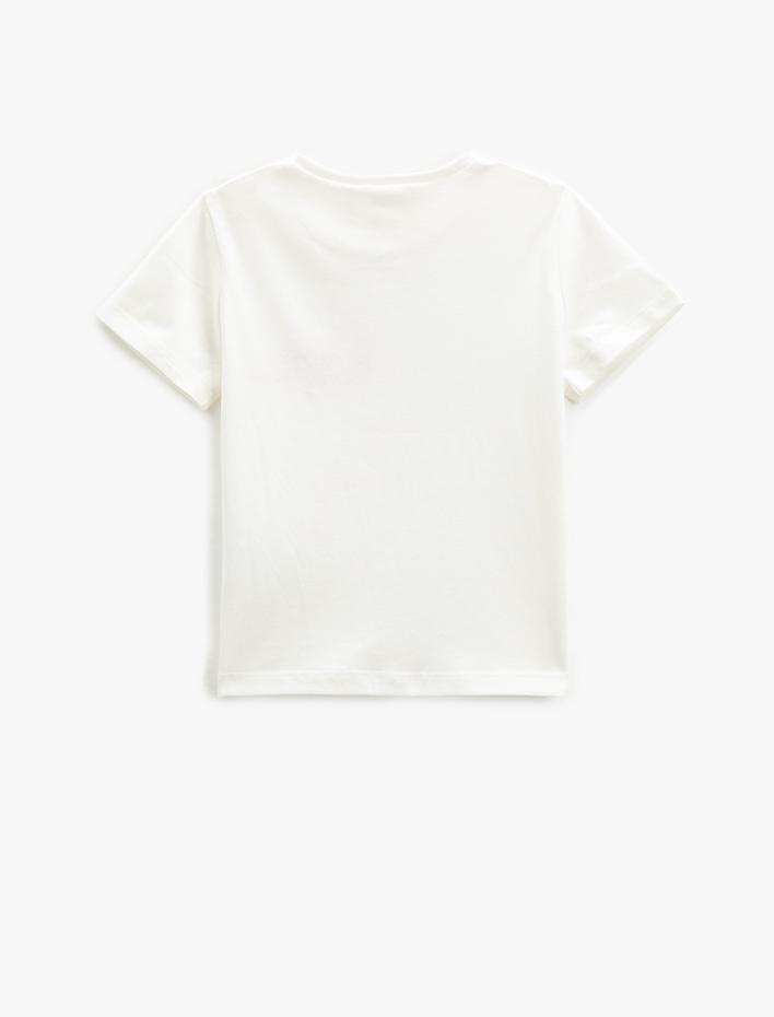 Kız Çocuk Tişört Kısa Kollu Bisiklet Yaka Baskı Detaylı Pamuklu