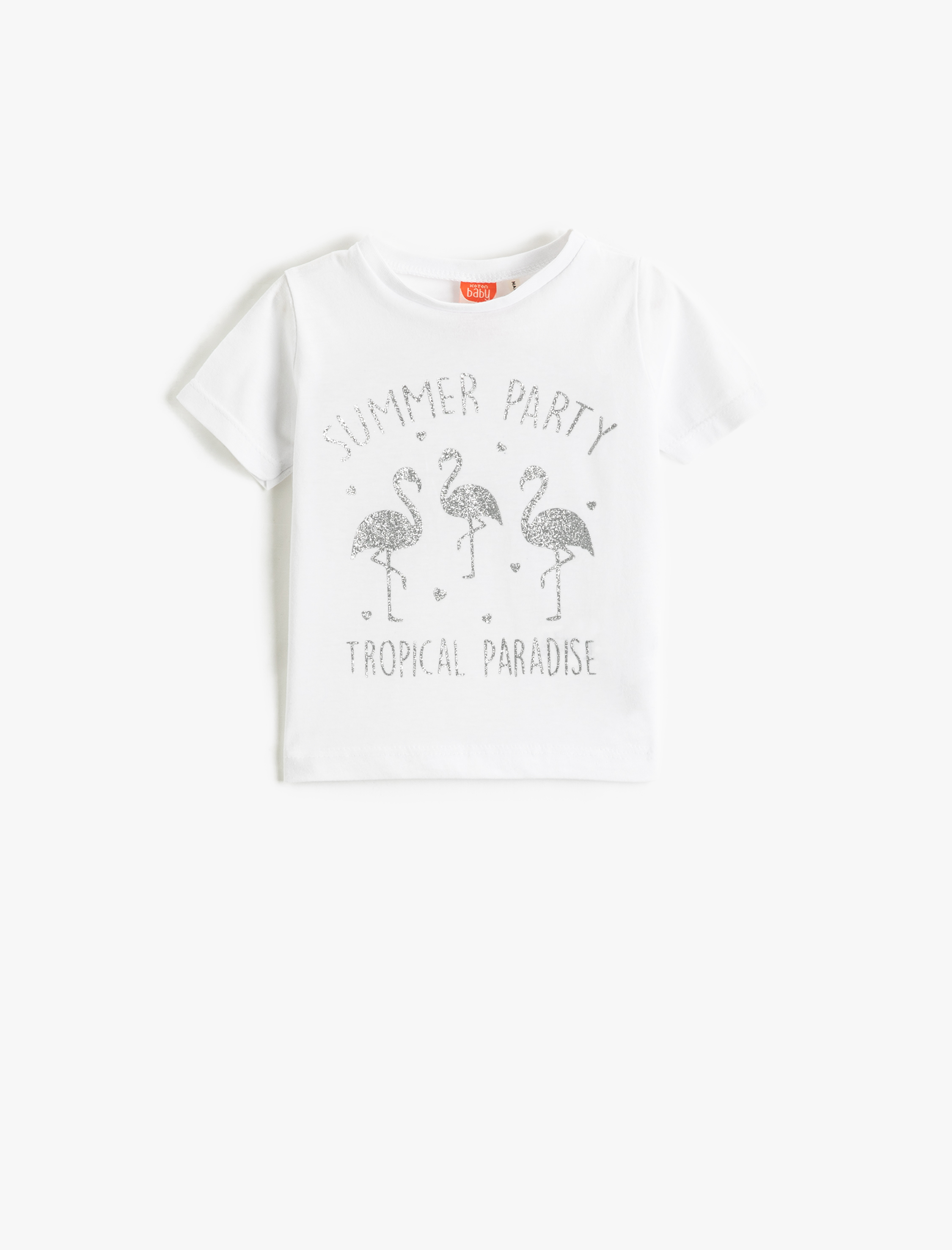  Kız Bebek Tişört Kısa Kollu Yuvarlak Yaka Flamingo Baskılı Pamuklu