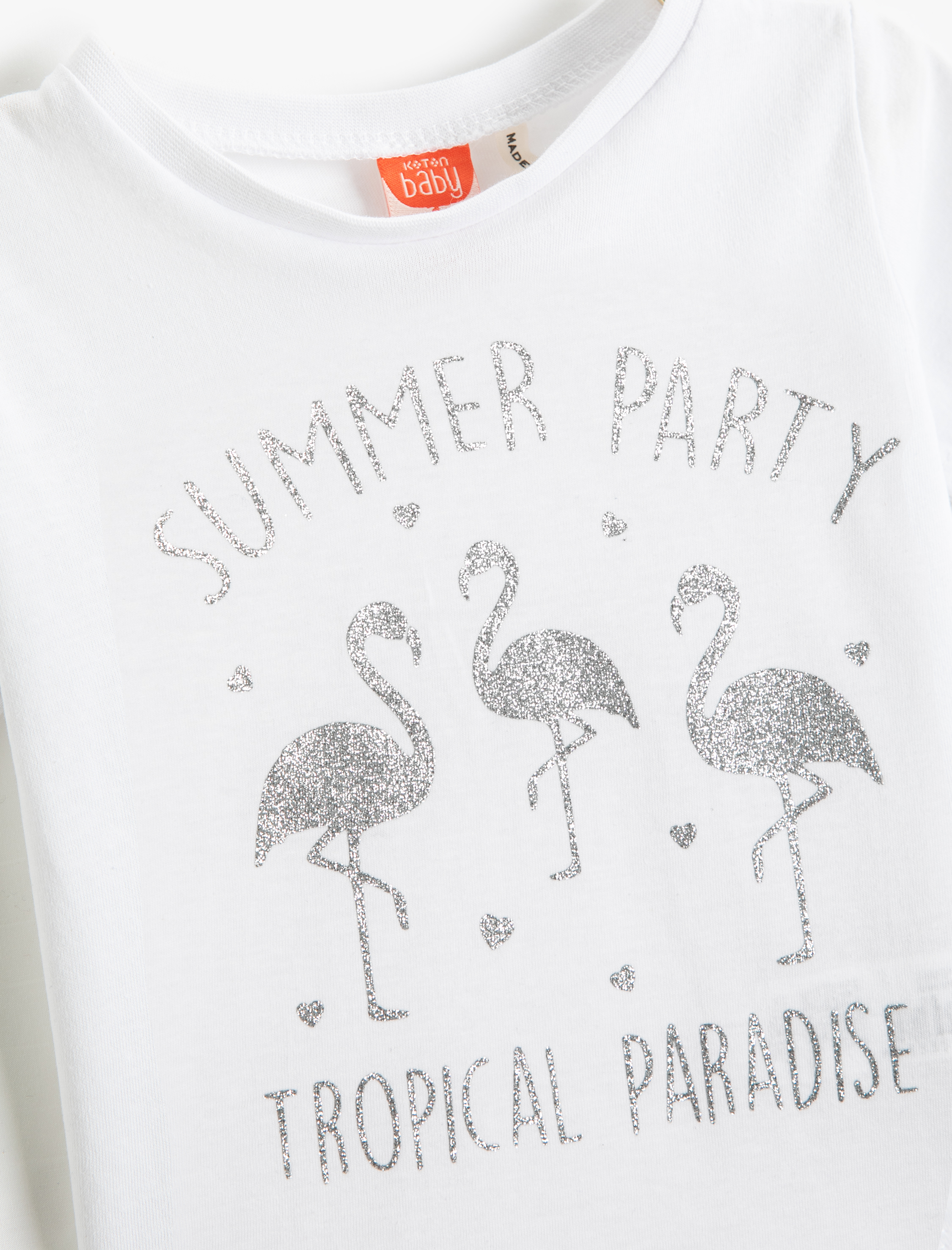  Kız Bebek Tişört Kısa Kollu Yuvarlak Yaka Flamingo Baskılı Pamuklu