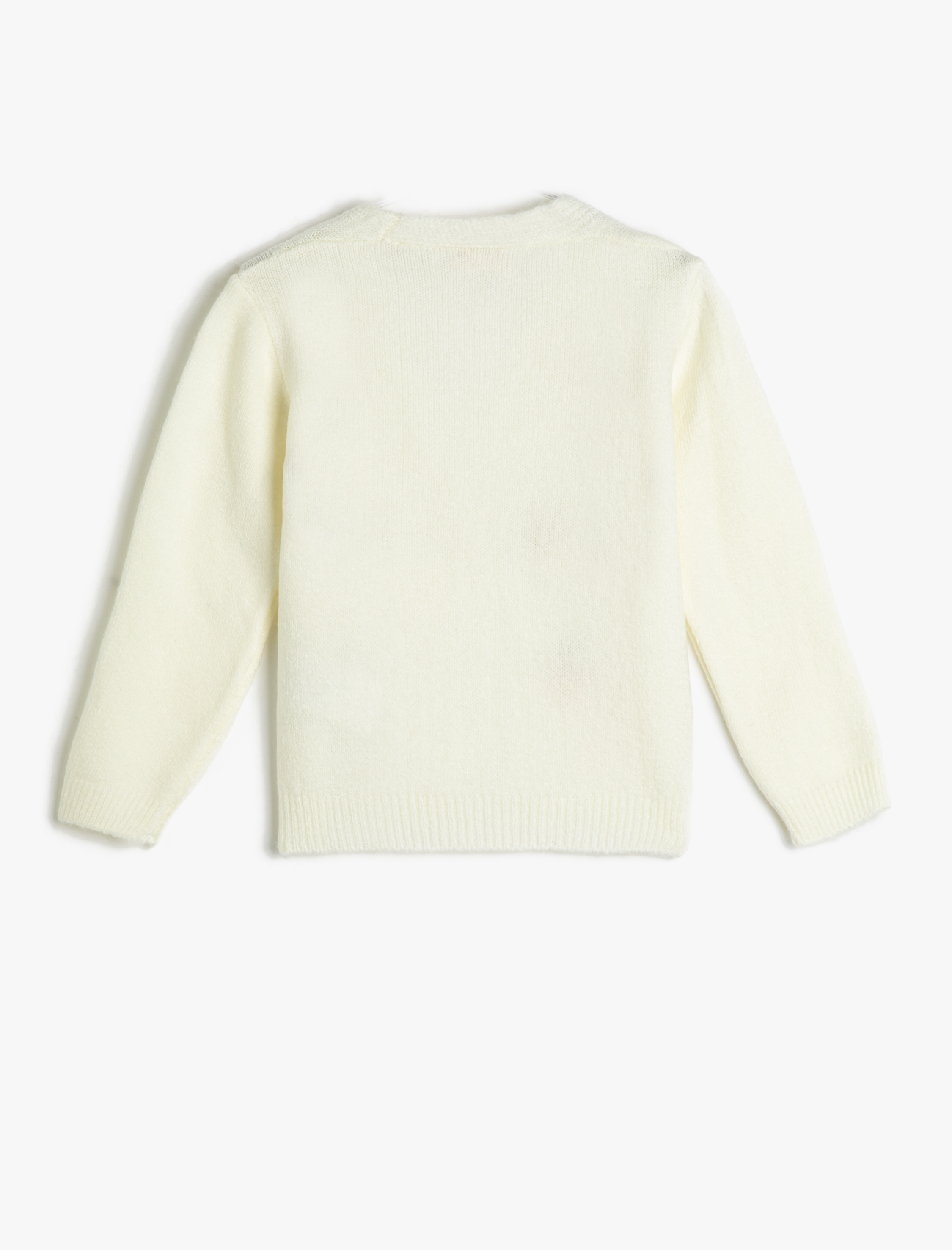  Kız Çocuk Örgü Hırka Çiçekli Düğmeli Uzun Kollu Düğmeli