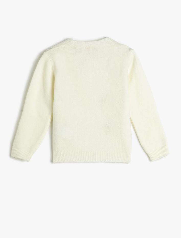 Kız Çocuk Örgü Hırka Çiçekli Düğmeli Uzun Kollu Düğmeli