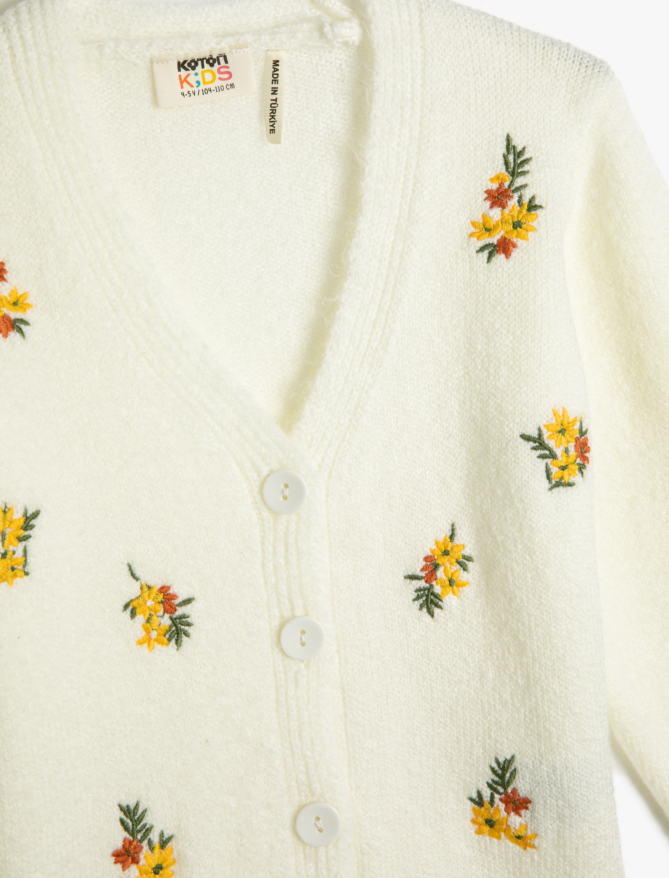  Kız Çocuk Örgü Hırka Çiçekli Düğmeli Uzun Kollu Düğmeli