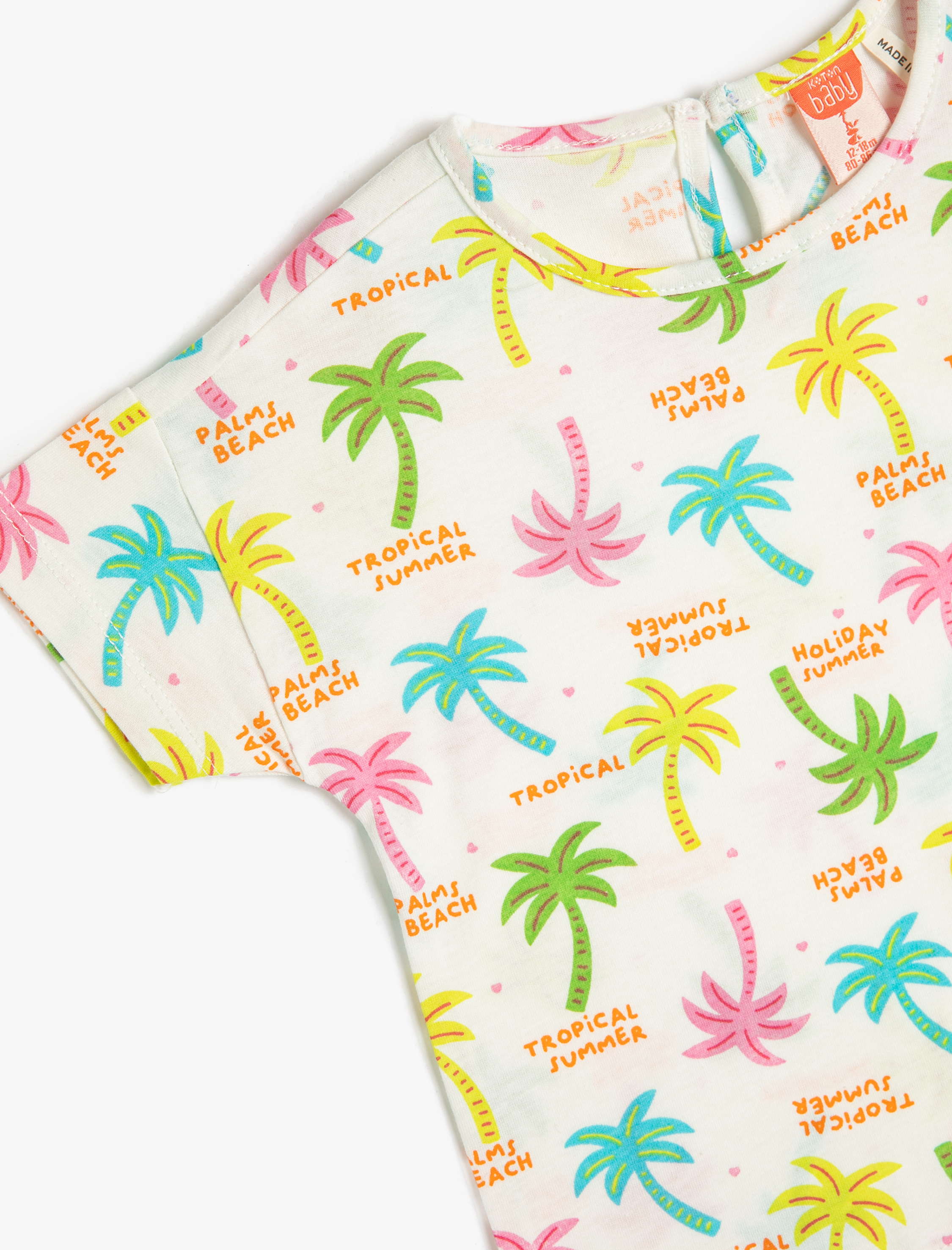  Kız Bebek Yaz Temalı Tişört Baskılı Bisiklet Yaka Kısa Kollu Pamuklu