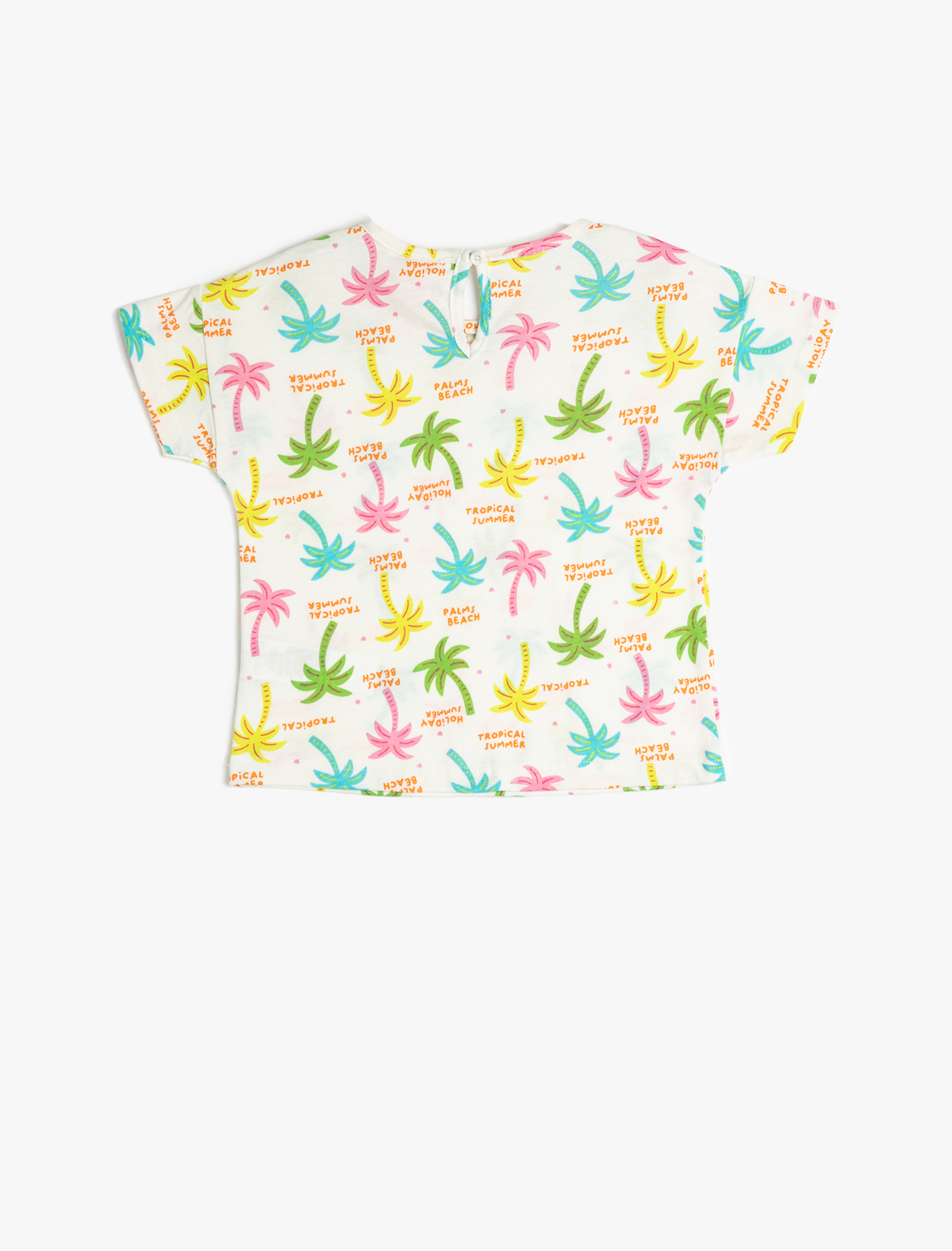  Kız Bebek Yaz Temalı Tişört Baskılı Bisiklet Yaka Kısa Kollu Pamuklu