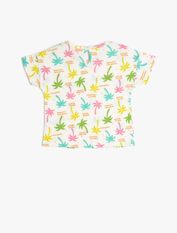 Kız Bebek Yaz Temalı Tişört Baskılı Bisiklet Yaka Kısa Kollu Pamuklu