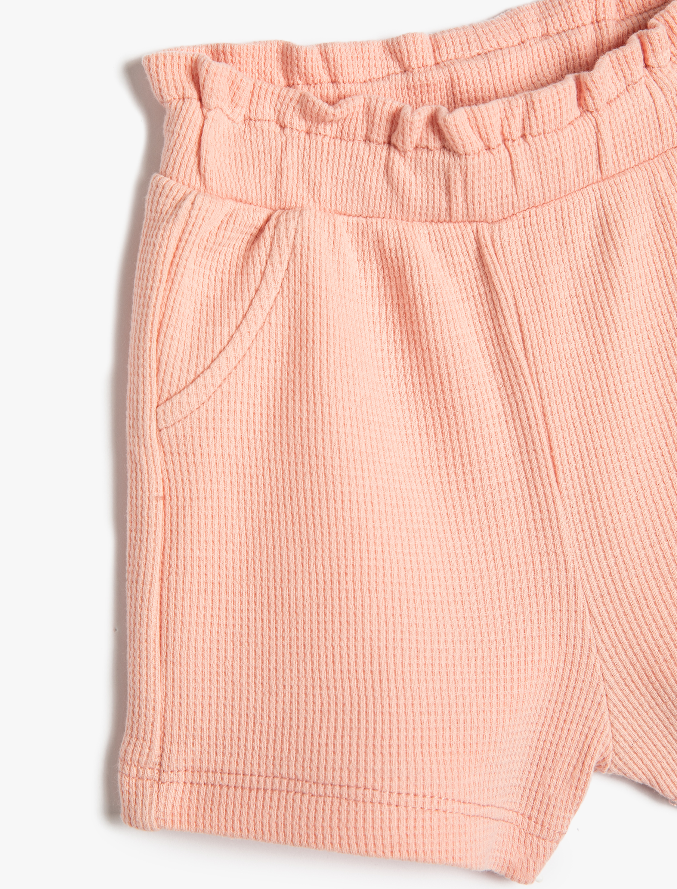  Kız Bebek Beli Lastikli Şort Fırfır Detaylı Cepli Dokulu Pamuklu