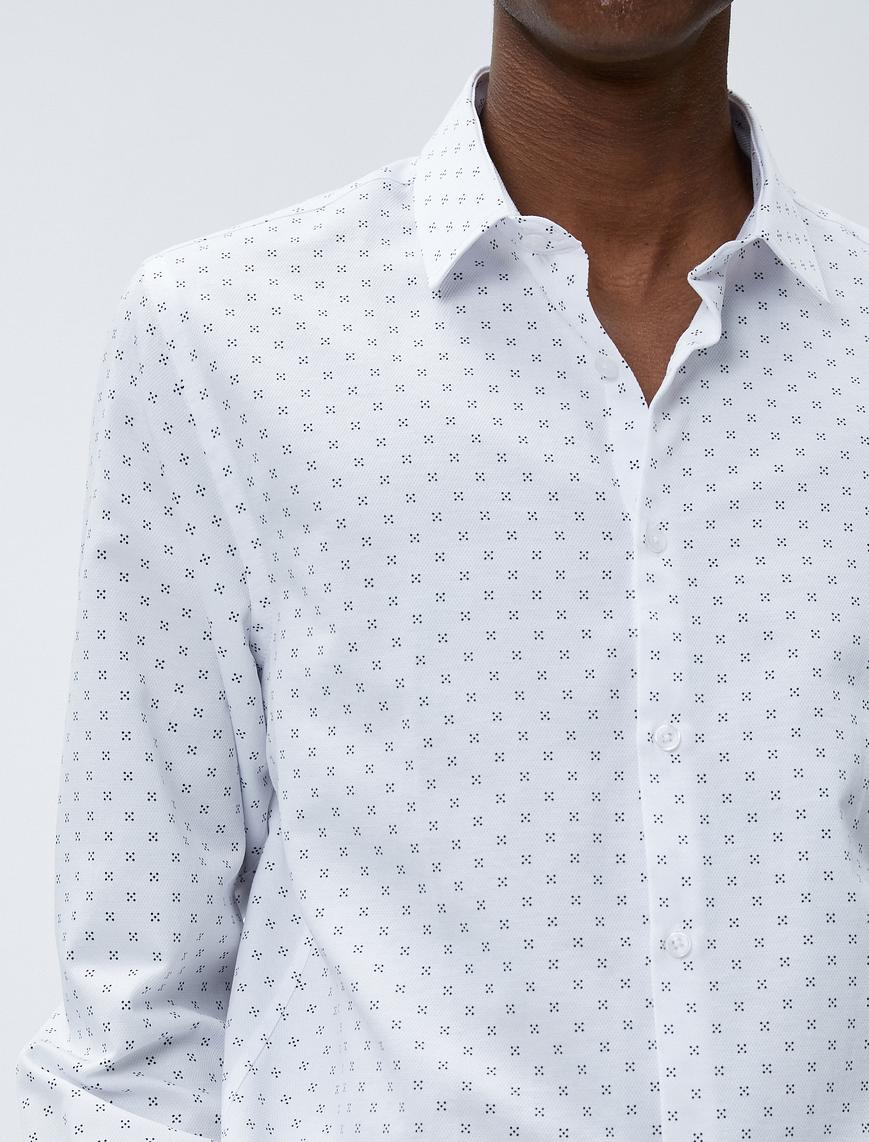   Spor Gömlek Geometrik Detaylı Klasik Yaka Slim Fit Non Iron