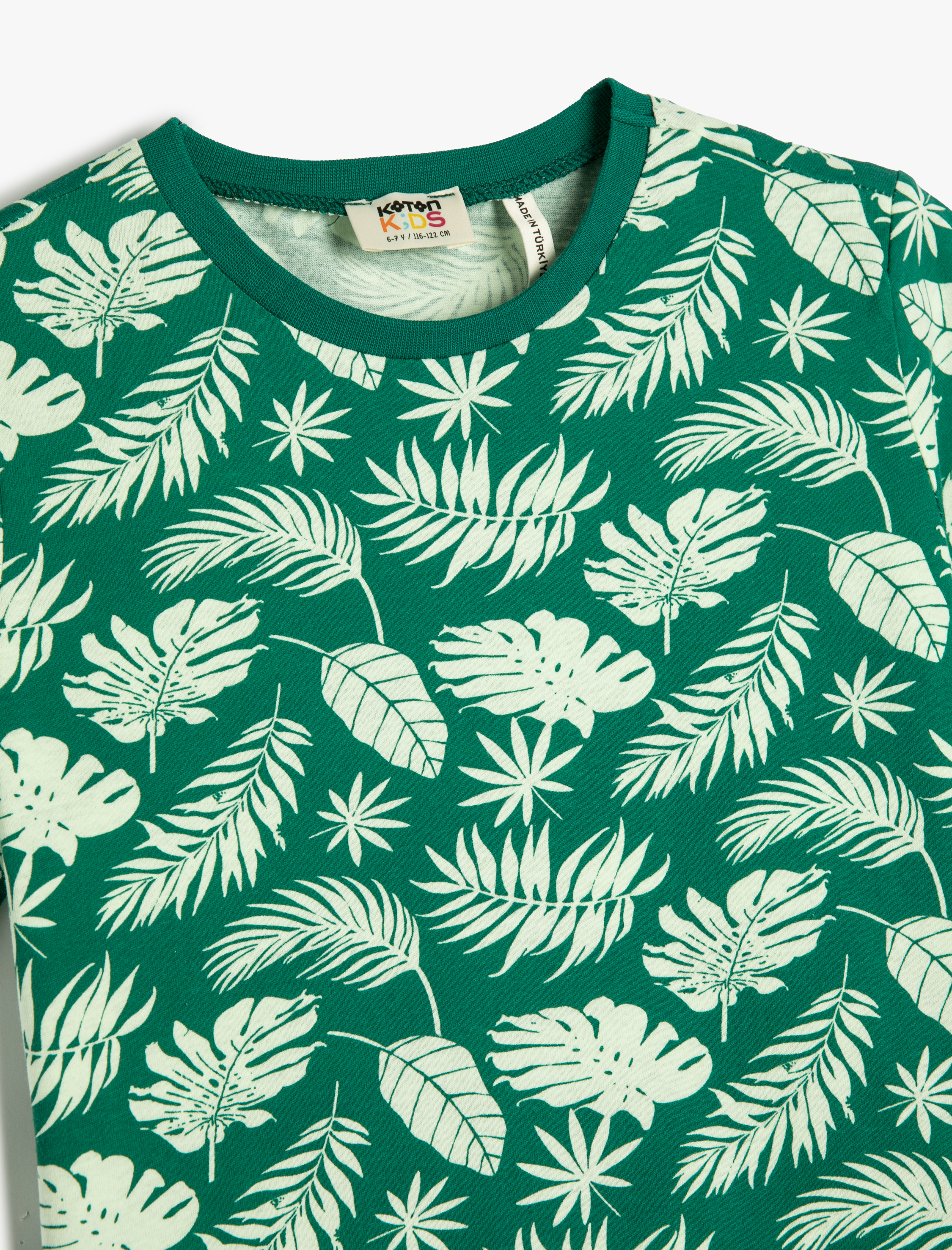  Erkek Çocuk Tişört Kısa Kollu Bisiklet Yaka Floral Baskılı Pamuklu