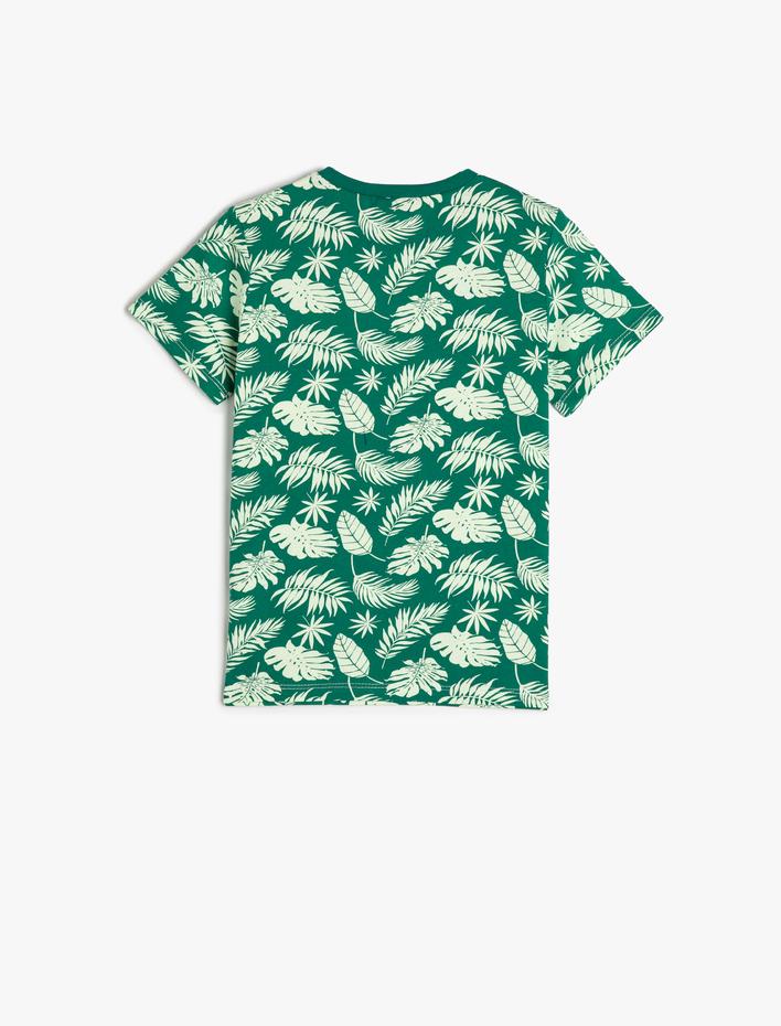 Erkek Çocuk Tişört Kısa Kollu Bisiklet Yaka Floral Baskılı Pamuklu