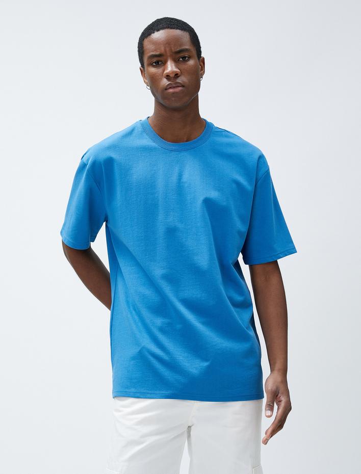  Basic Oversize Tişört Bisiklet Yaka Kısa Kollu Pamuklu