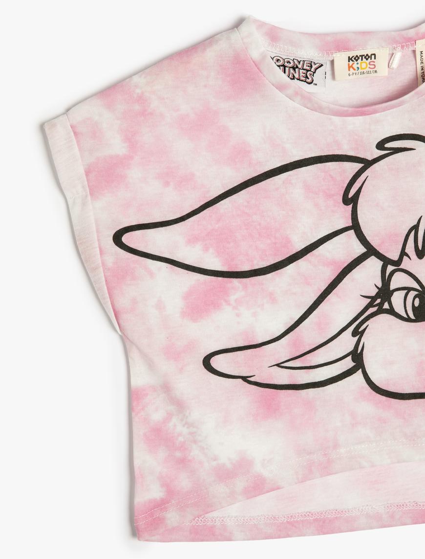  Kız Çocuk Lola Bunny Tişört Lisanslı Oversize Bisiklet Yaka Batik Desenli