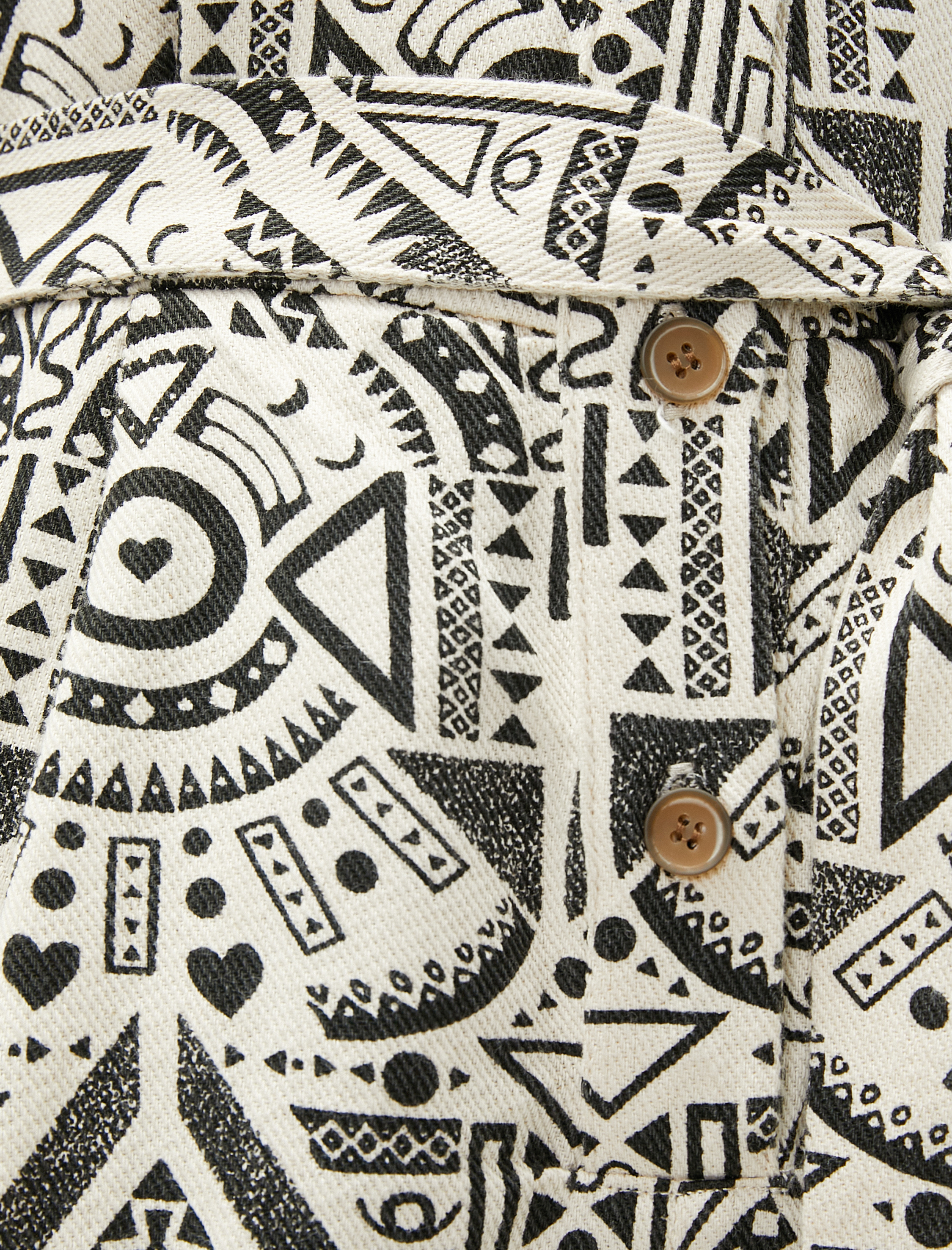   Şort Tulum Kısa Kollu Düğmeli Etnik Desenli Beli Kuşaklı