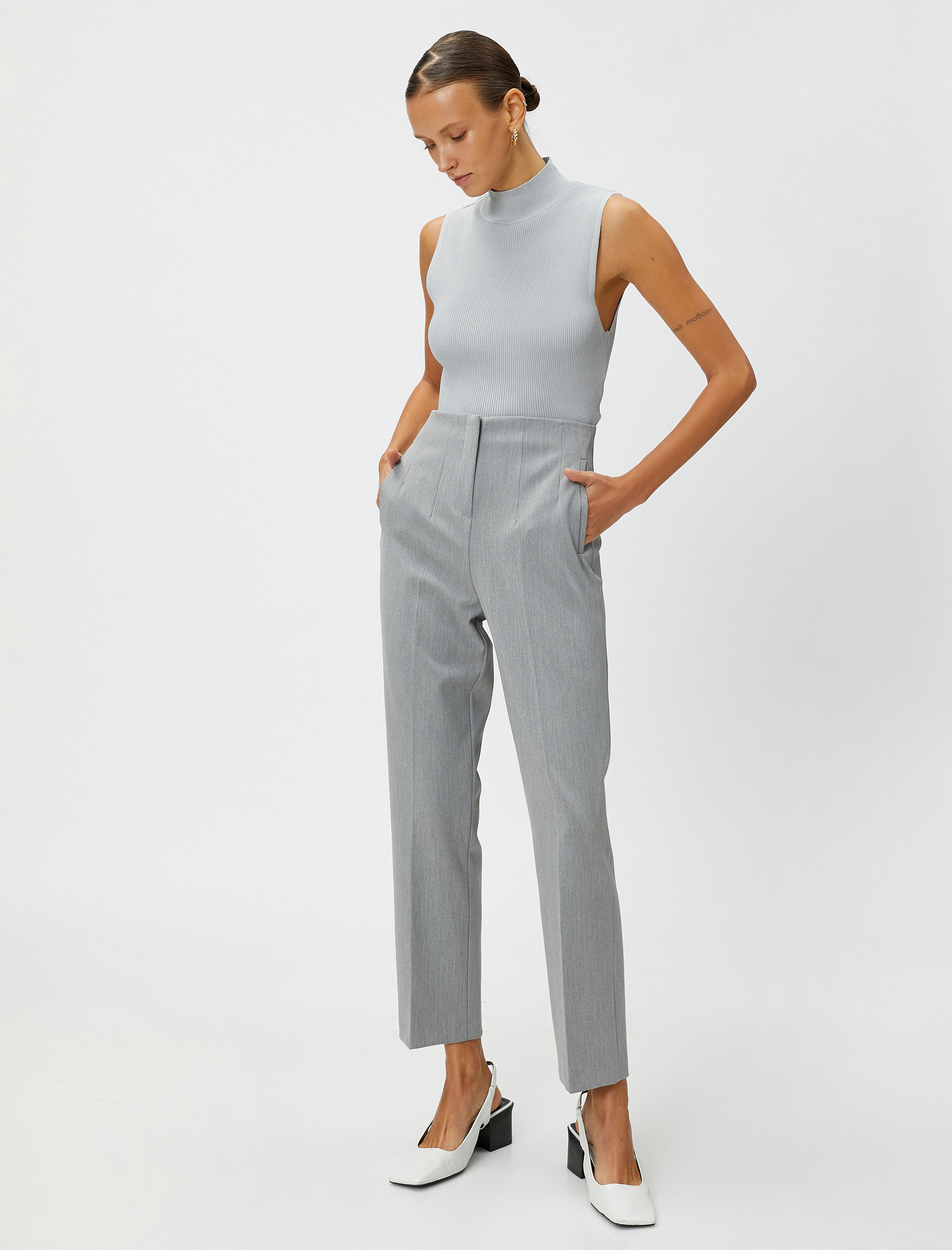   Yüksek Bel Kumaş Pantolon Dikiş Detaylı