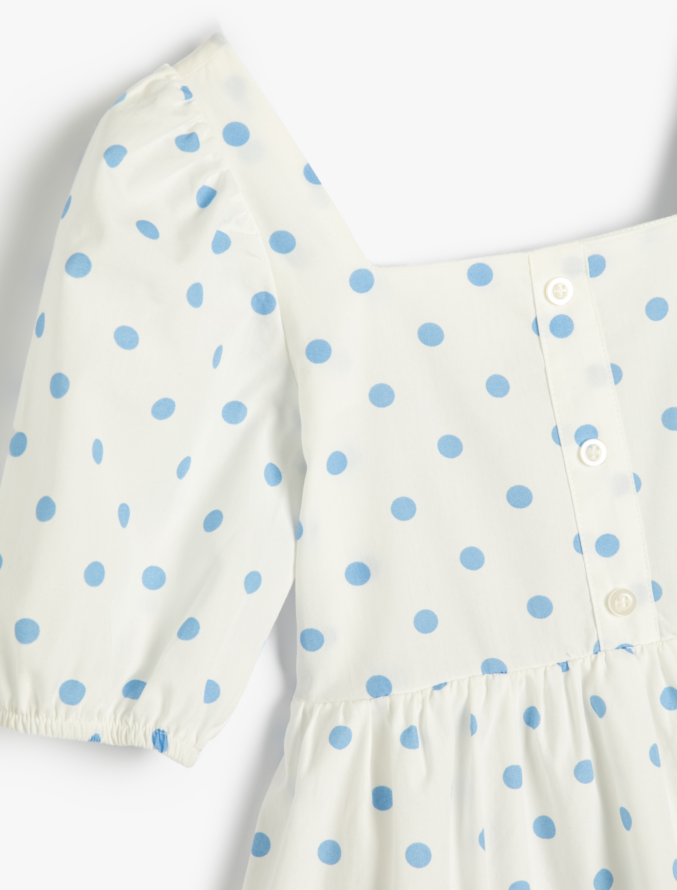 Kız Çocuk Elbise Midi Puantiyeli Balon Kollu U Yaka Astarlı Pamuklu