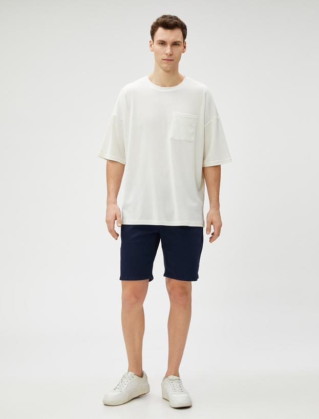  Basic Oversize Tişört Cep Detaylı Bisiklet Yaka Yarım Kollu