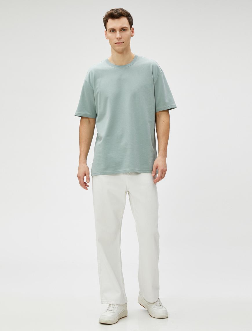   Basic Oversize Tişört Bisiklet Yaka Kısa Kollu Pamuklu