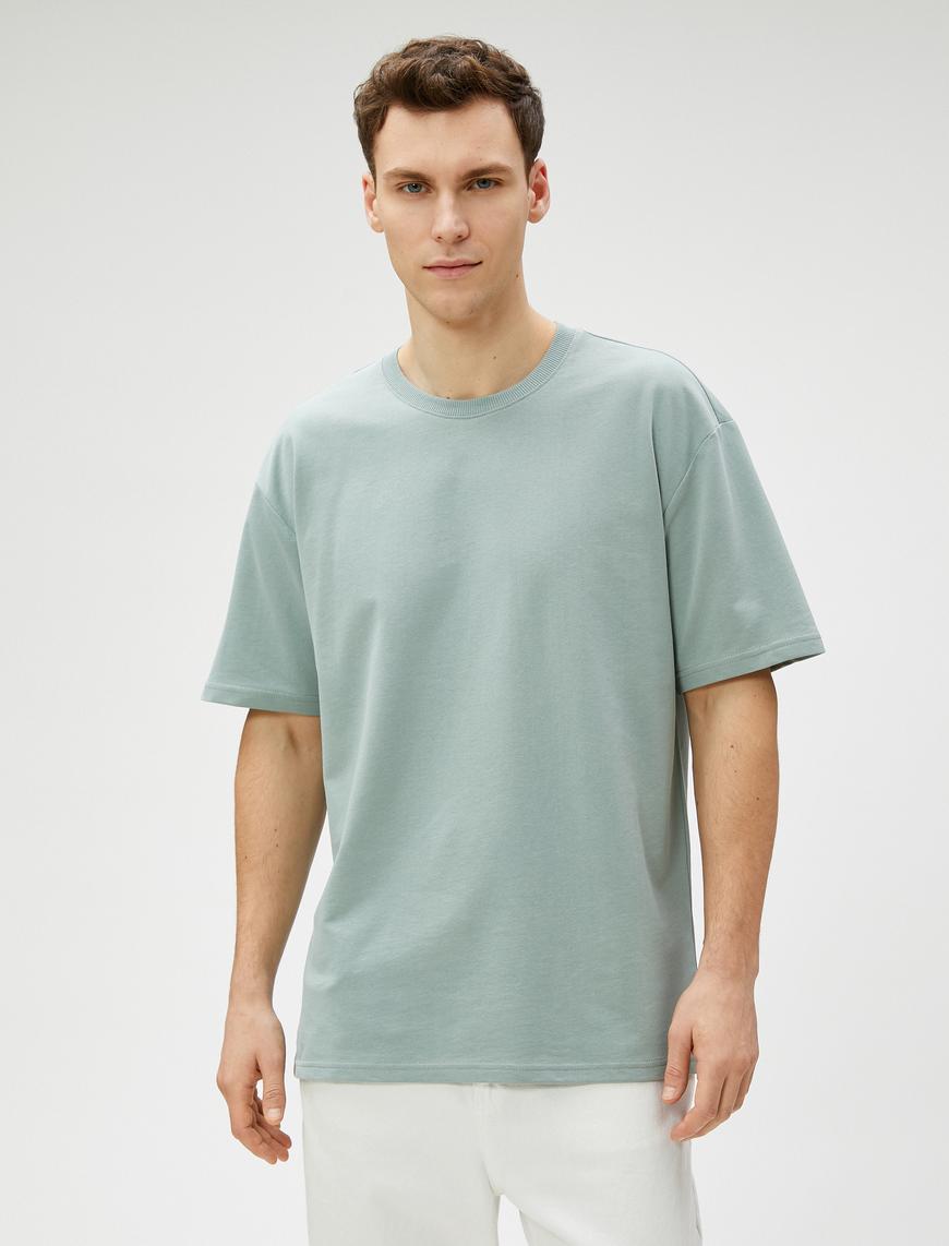   Basic Oversize Tişört Bisiklet Yaka Kısa Kollu Pamuklu