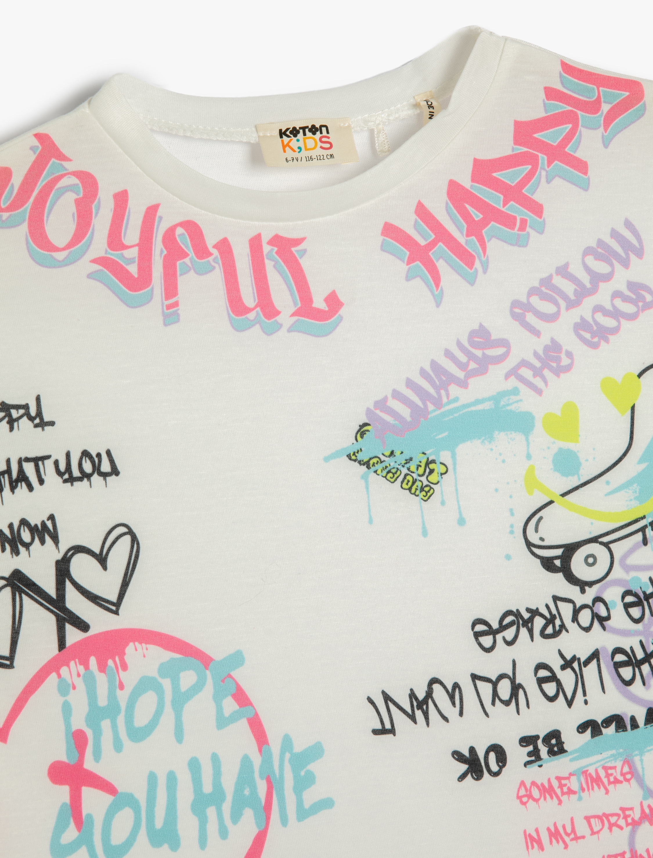  Kız Çocuk Tişört Kısa Kollu Bisiklet Yaka Grafiti Baskılı