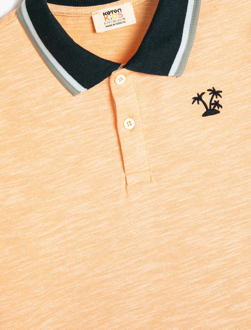  Erkek Çocuk Polo Tişört Kısa Kollu Düğmeli İşleme Detaylı Pamuklu