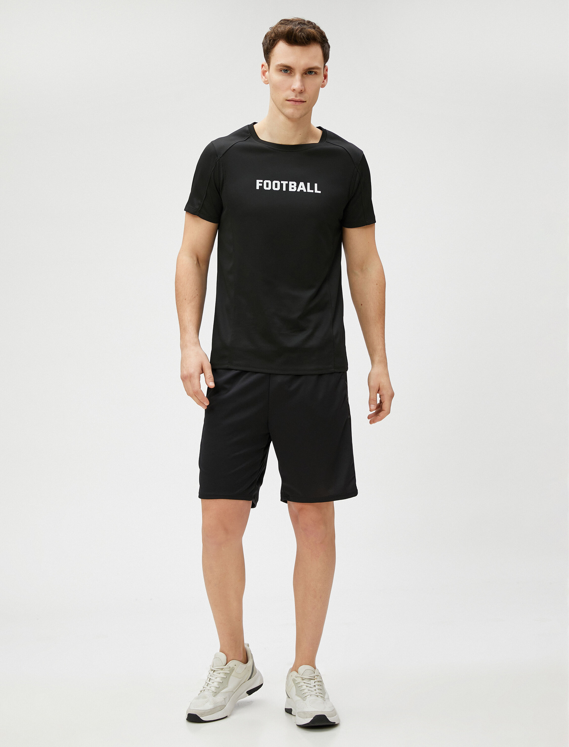   Spor Tişört Dikiş Detaylı Slogan Baskılı Bisiklet Yaka