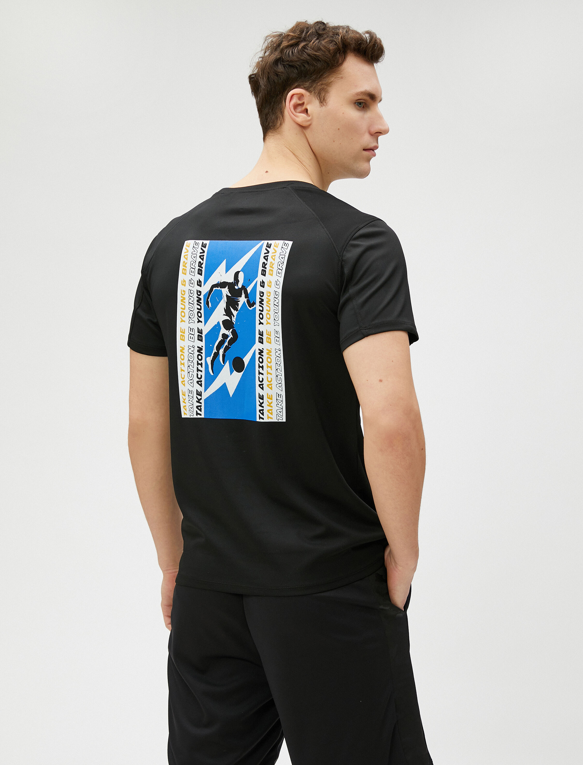   Spor Tişört Dikiş Detaylı Slogan Baskılı Bisiklet Yaka