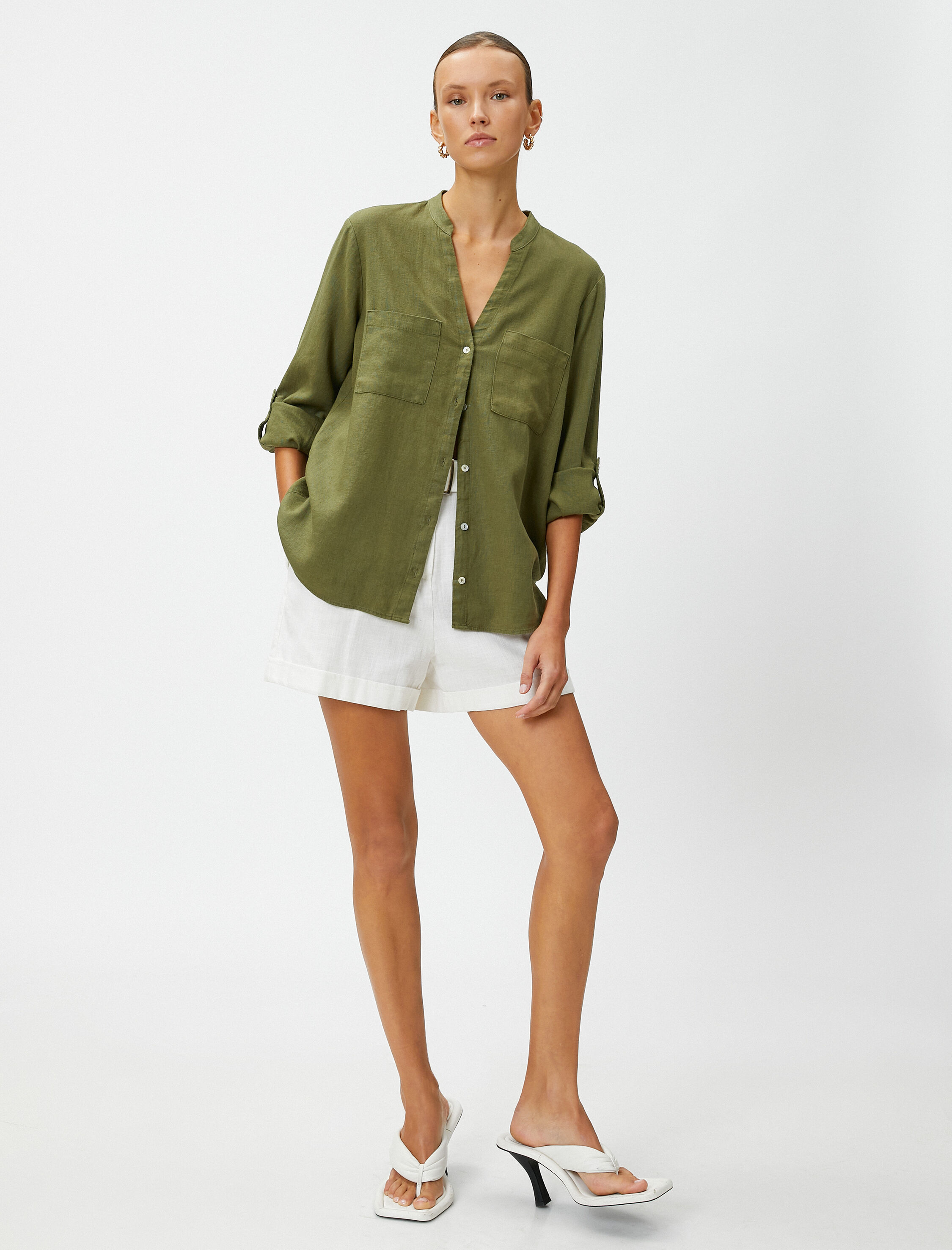   Hakim Yaka Gömlek Keten Karışımlı