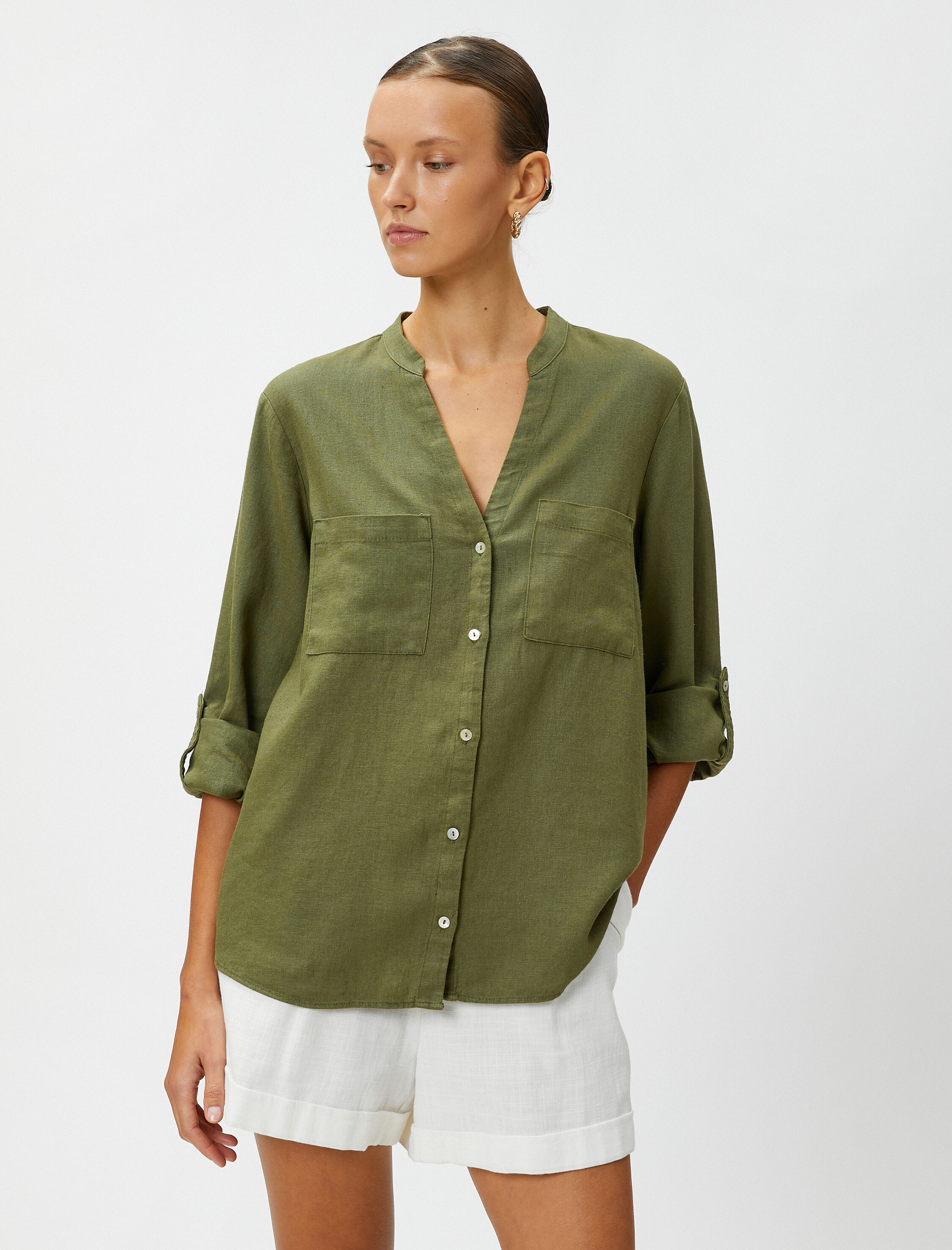   Hakim Yaka Gömlek Keten Karışımlı