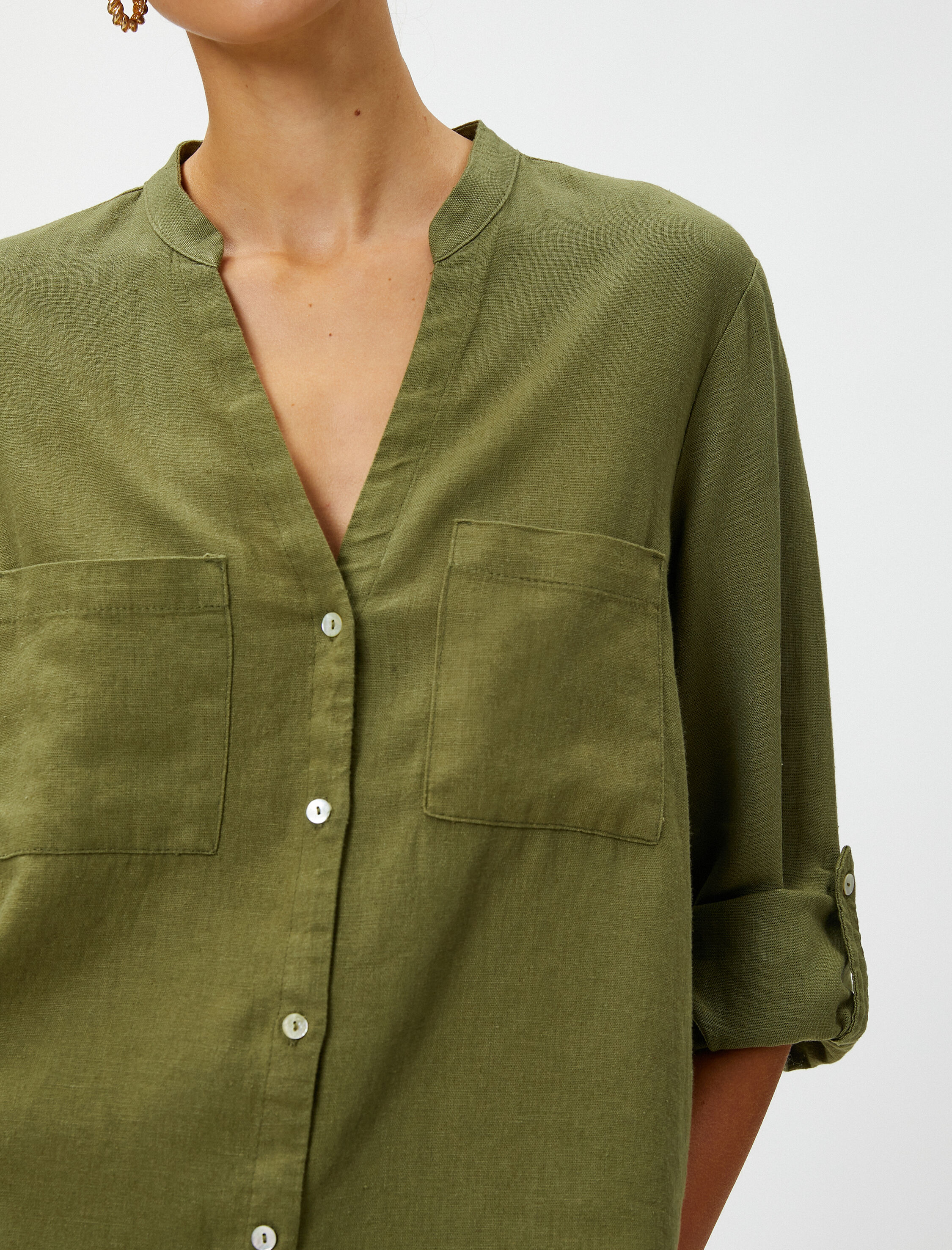   Hakim Yaka Gömlek Keten Karışımlı