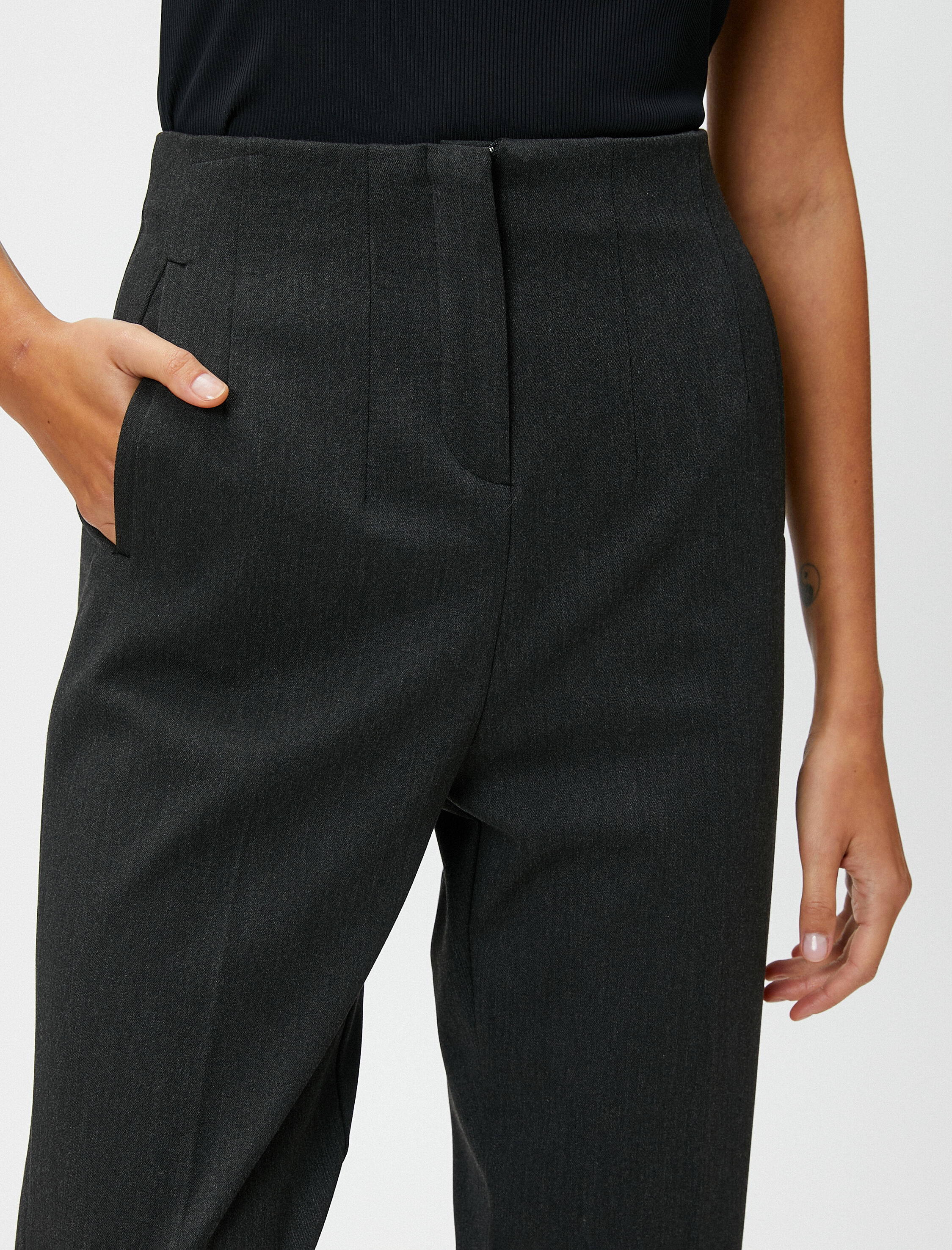   Yüksek Bel Kumaş Pantolon Dikiş Detaylı